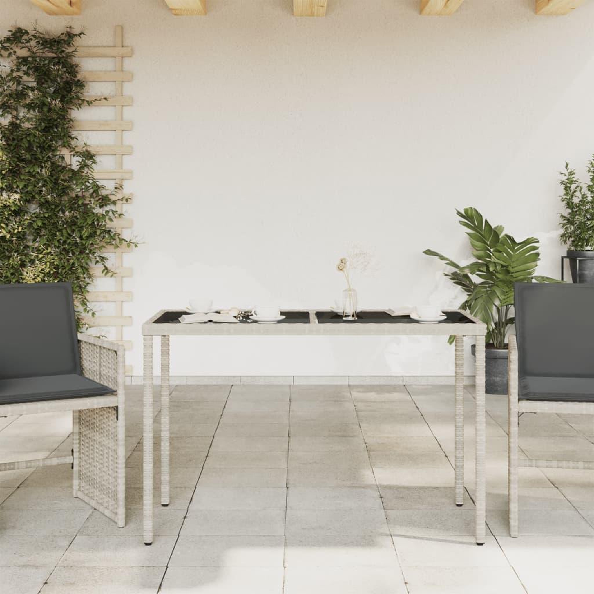 Voir la diapositive 3 : VIDAXL Table de jardin dessus en verre gris clair 115x54x74 cm rotin