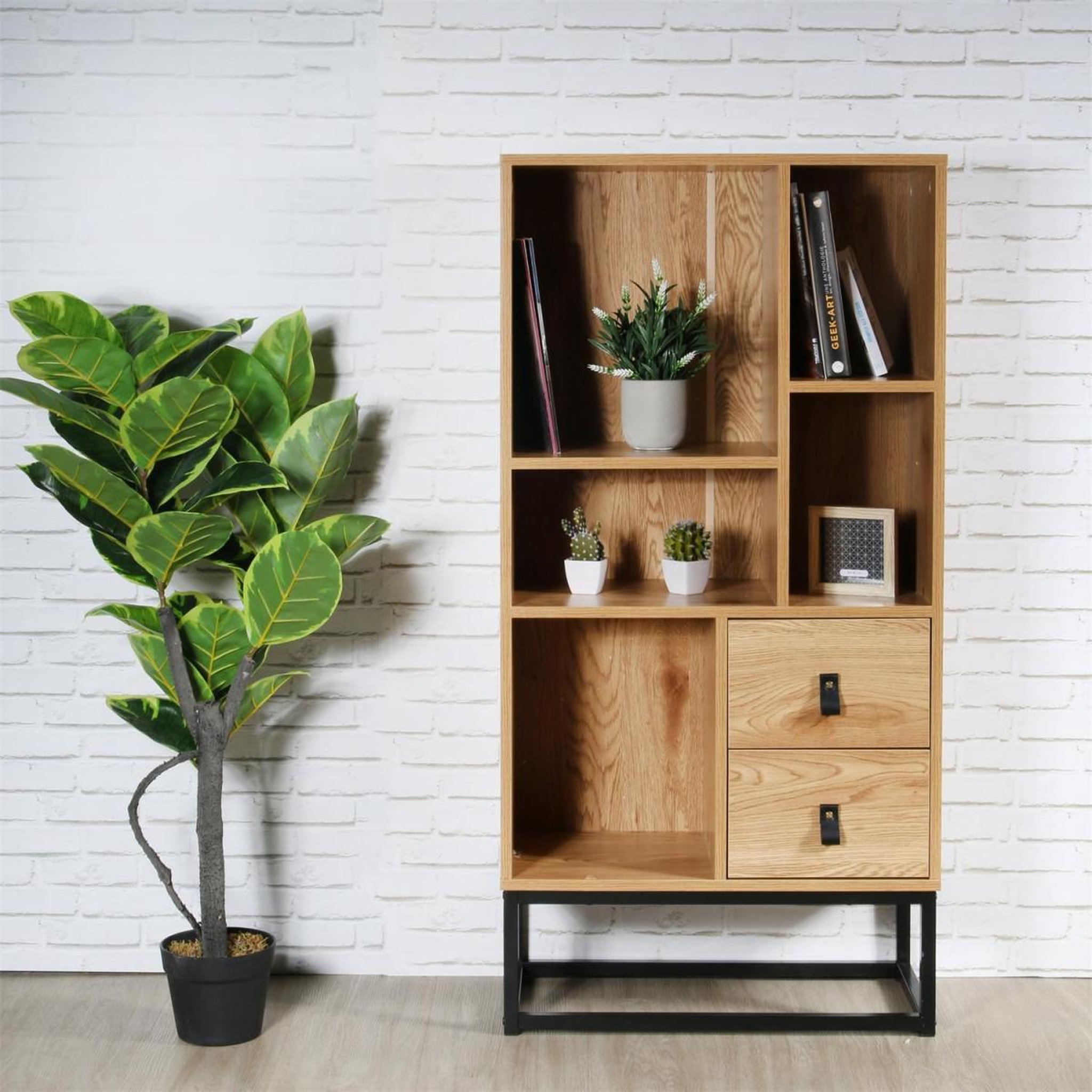 Voir la diapositive 6 : The Home Deco Factory Bibliothèque Design  Abbott  120cm Naturel & Noir