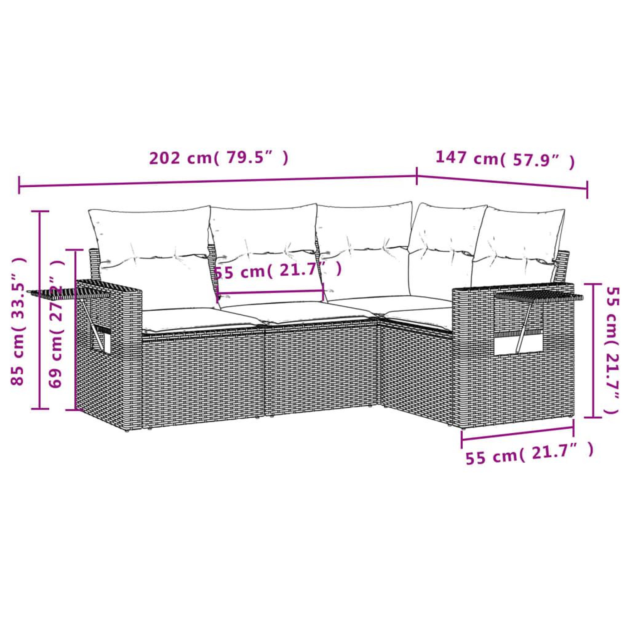 Voir la diapositive 3 : VIDAXL Salon de jardin 4 pcs avec coussins gris resine tressee