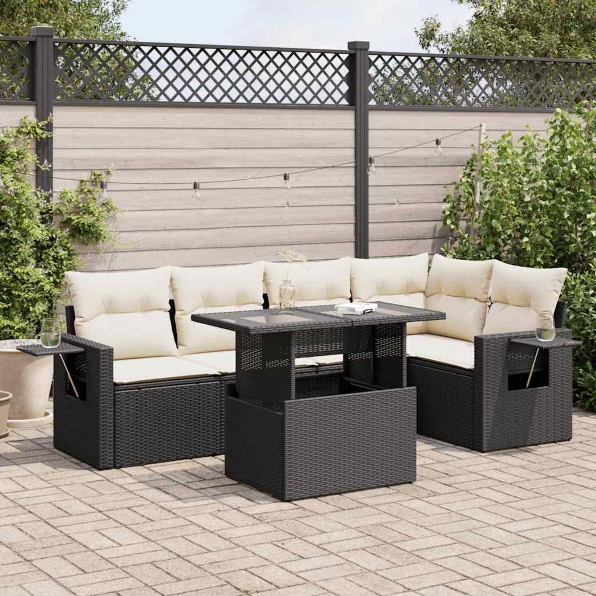 VIDAXL Salon de jardin 6 pcs avec coussins noir resine tressee