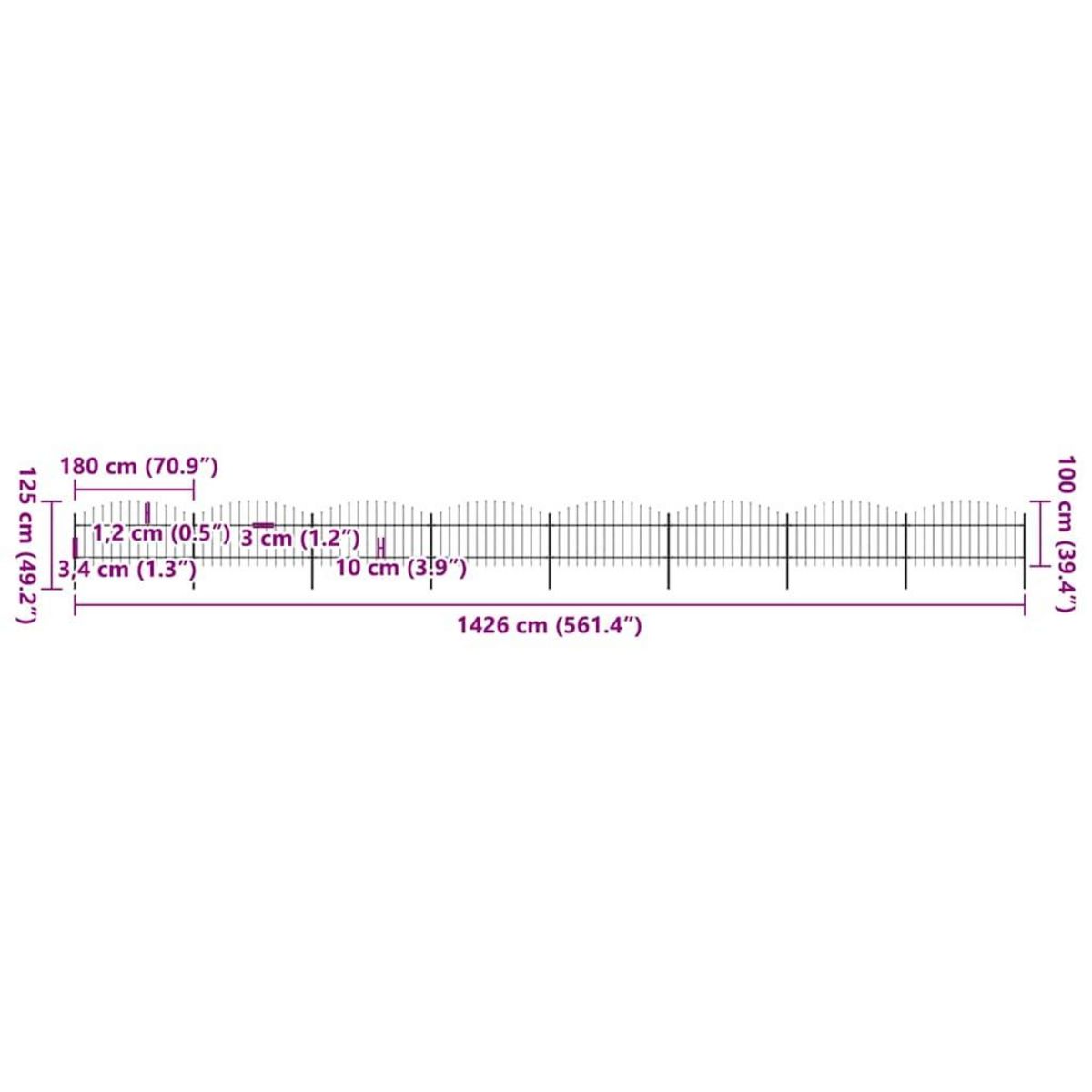 VIDAXL Cloture de jardin a dessus en lance Acier (1-1,25)x13,6 m Noir