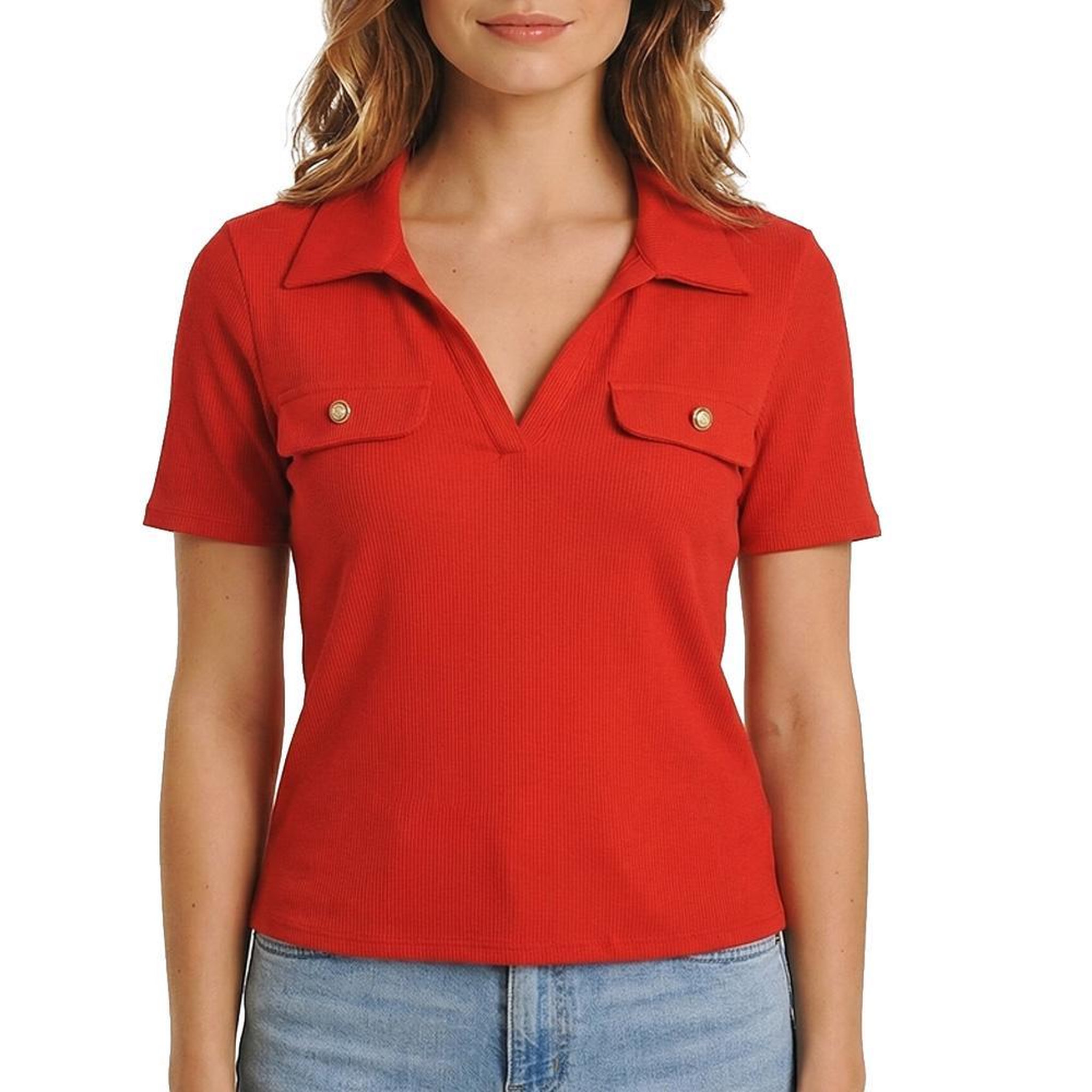 Voir la diapositive 1 : MORGAN Polo Rouge Femme Morgan DROSSO