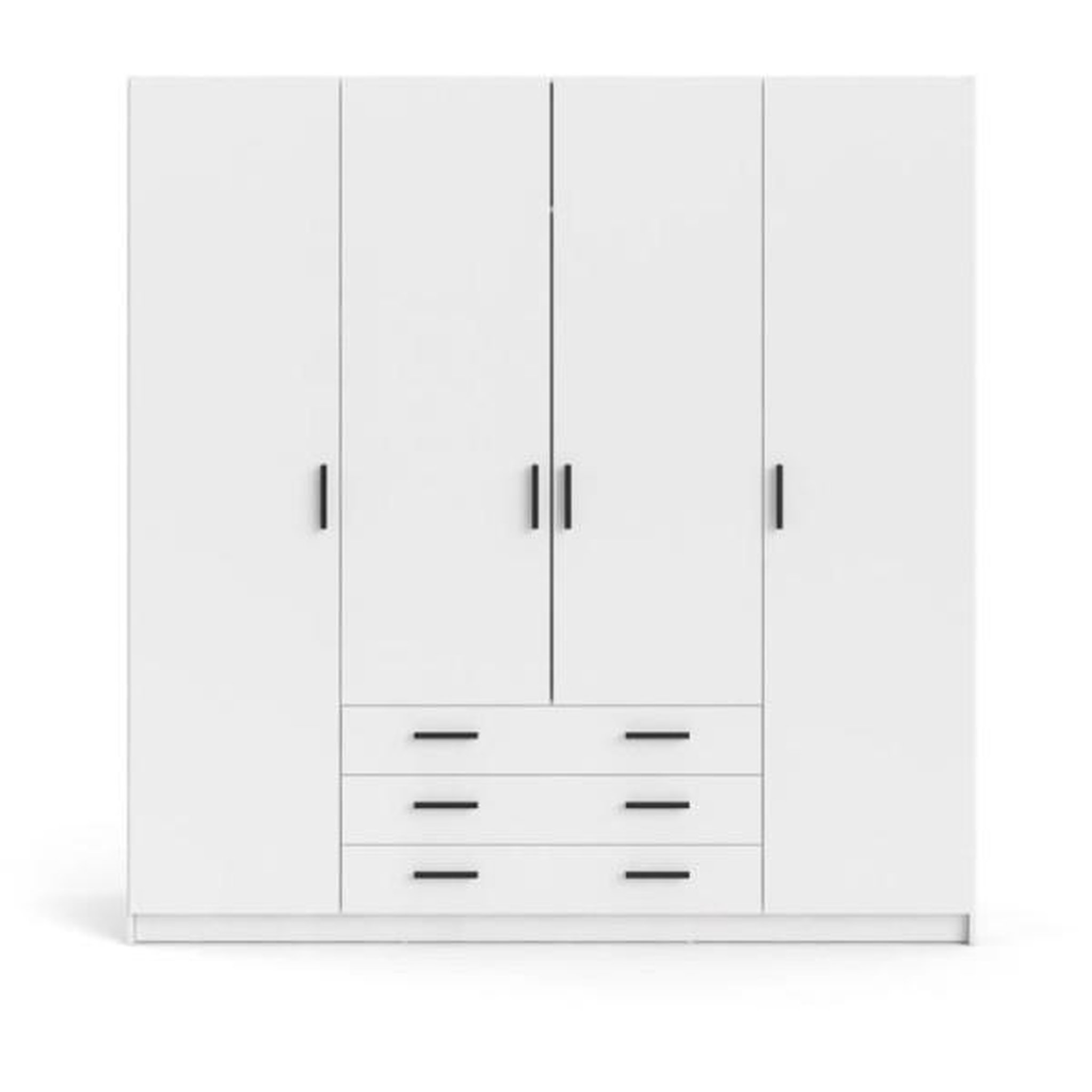 Voir la diapositive 3 : TVILUM Armoire VEGA - Décor Blanc mat - 4 portes + 3 tiroirs - L 195,5 x P 49,6 x H 200,4 cm