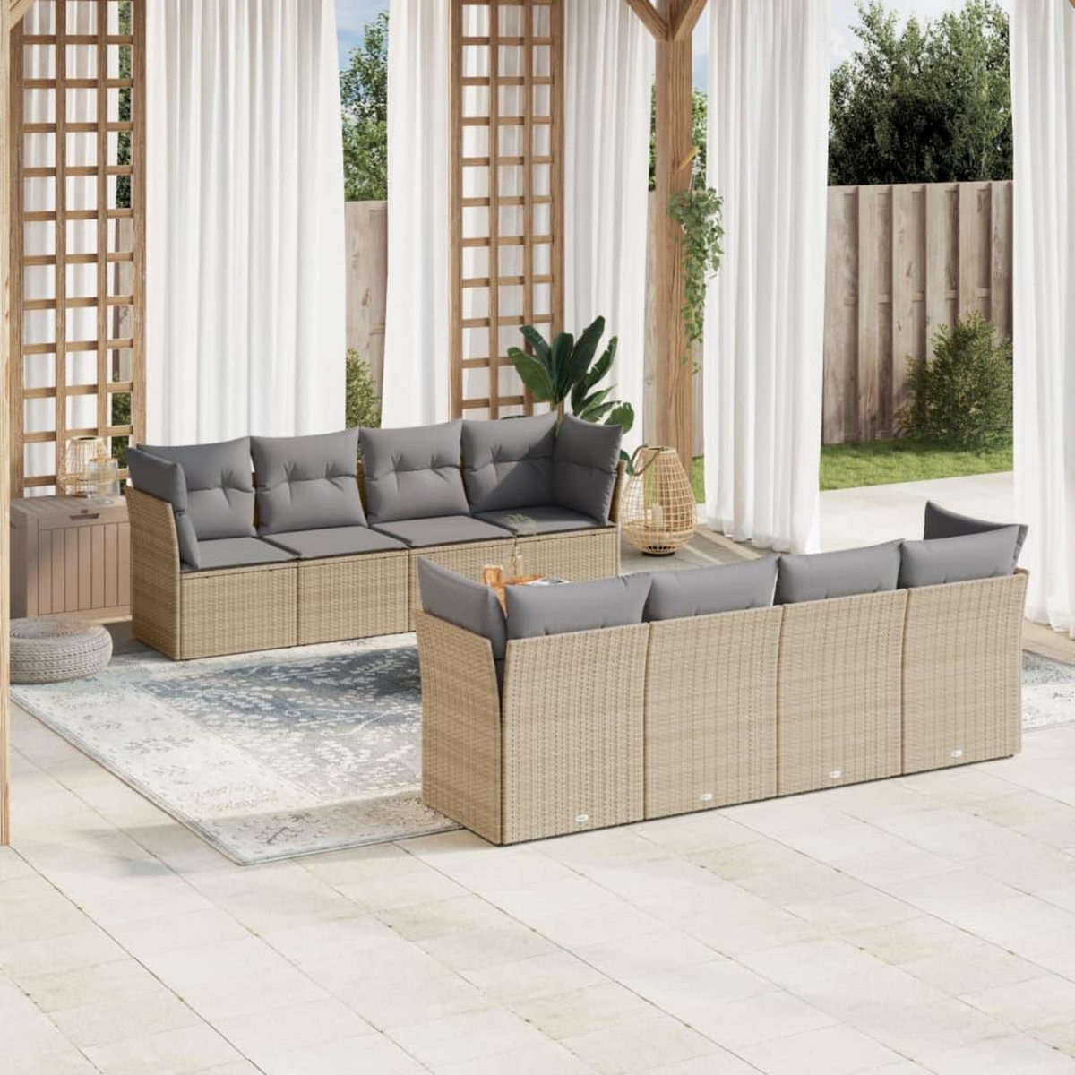 VIDAXL Salon de jardin avec coussins 9pcs melange beige resine tressee