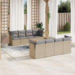 VIDAXL Salon de jardin avec coussins 9pcs melange beige resine tressee