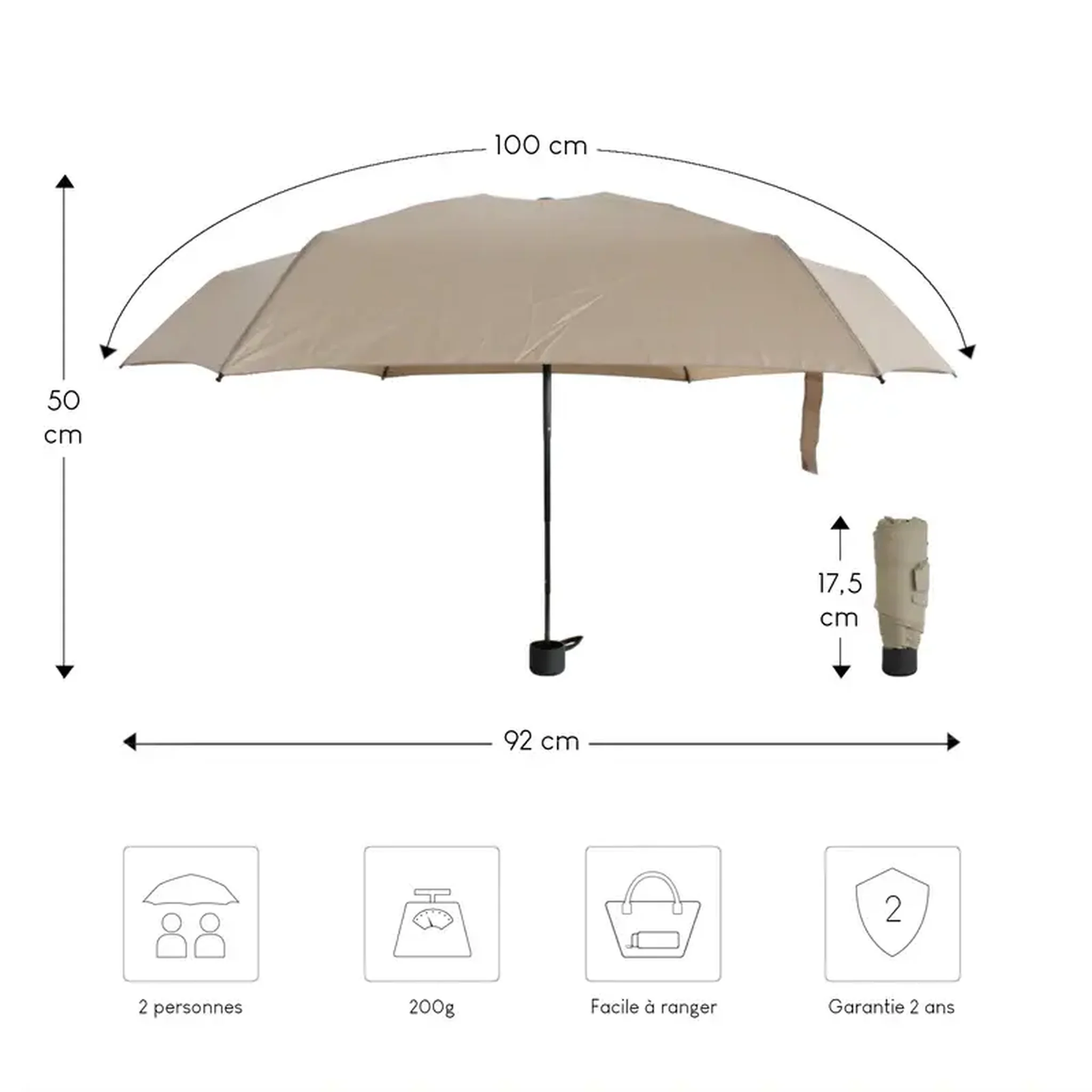 Voir la diapositive 3 : Alistair Parapluie ultra compact et resistant - Anti vent et retournement - ALISTAIR - Marque francaise garantie 1 an