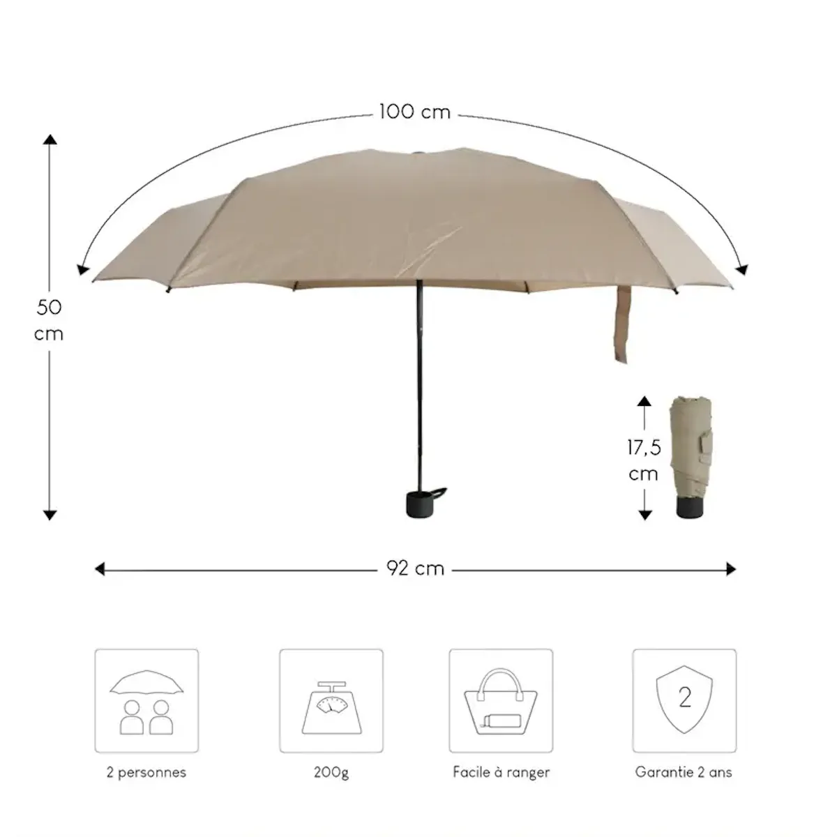 Alistair Parapluie ultra compact et resistant - Anti vent et retournement - ALISTAIR - Marque francaise garantie 1 an
