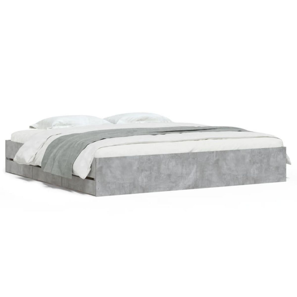 VIDAXL Cadre de lit avec tiroirs sans matelas gris beton 200x200 cm