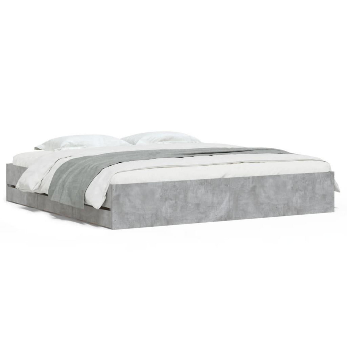 VIDAXL Cadre de lit avec tiroirs sans matelas gris beton 200x200 cm