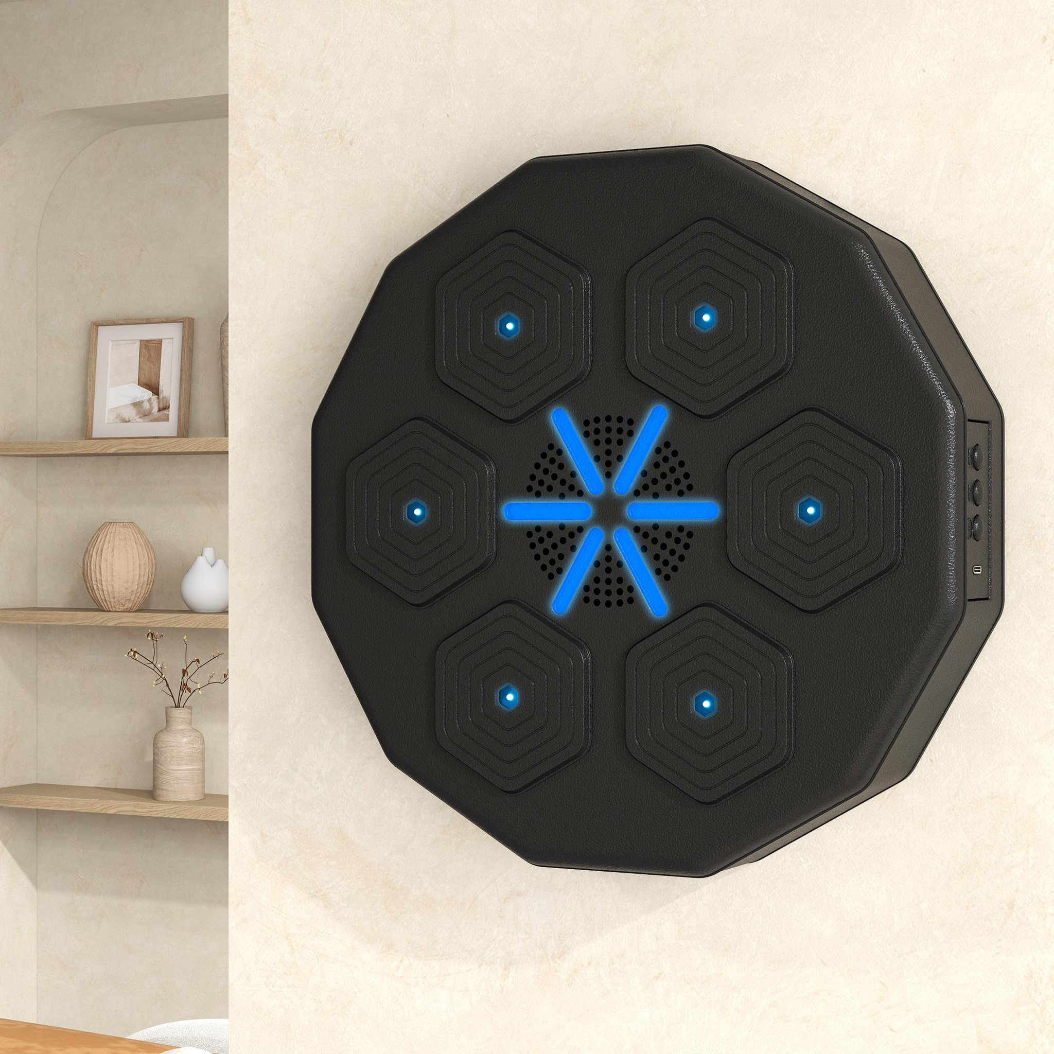 Voir la diapositive 2 : HOMCOM Machine de boxe musicale murale avec lumières - connexion bluetooth, charge usb - noir