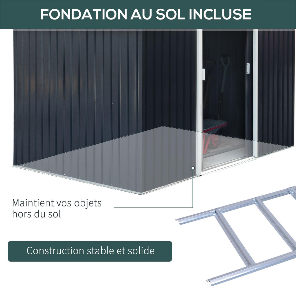 OUTSUNNY Abri de jardin - remise pour outils - cabanon double porte coulissante - fondation incluse - dim. 277L x 191l x 192H cm - tôle d'acier ondulée anthracite