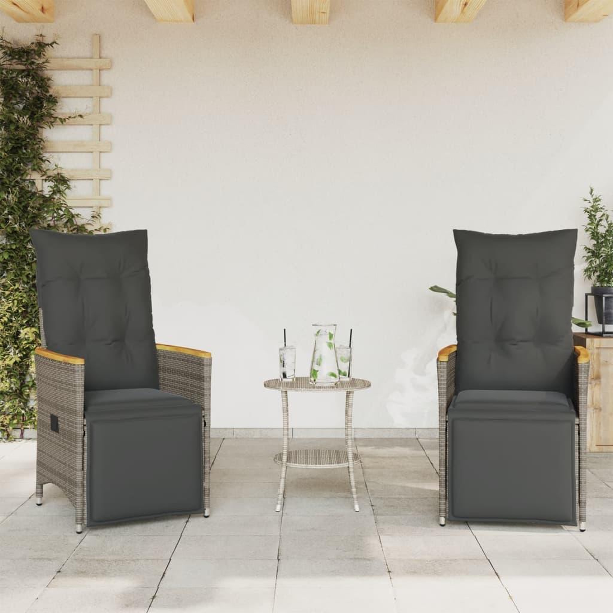 Voir la diapositive 3 : VIDAXL Ensemble de bistro 3 pcs avec coussins gris resine tressee