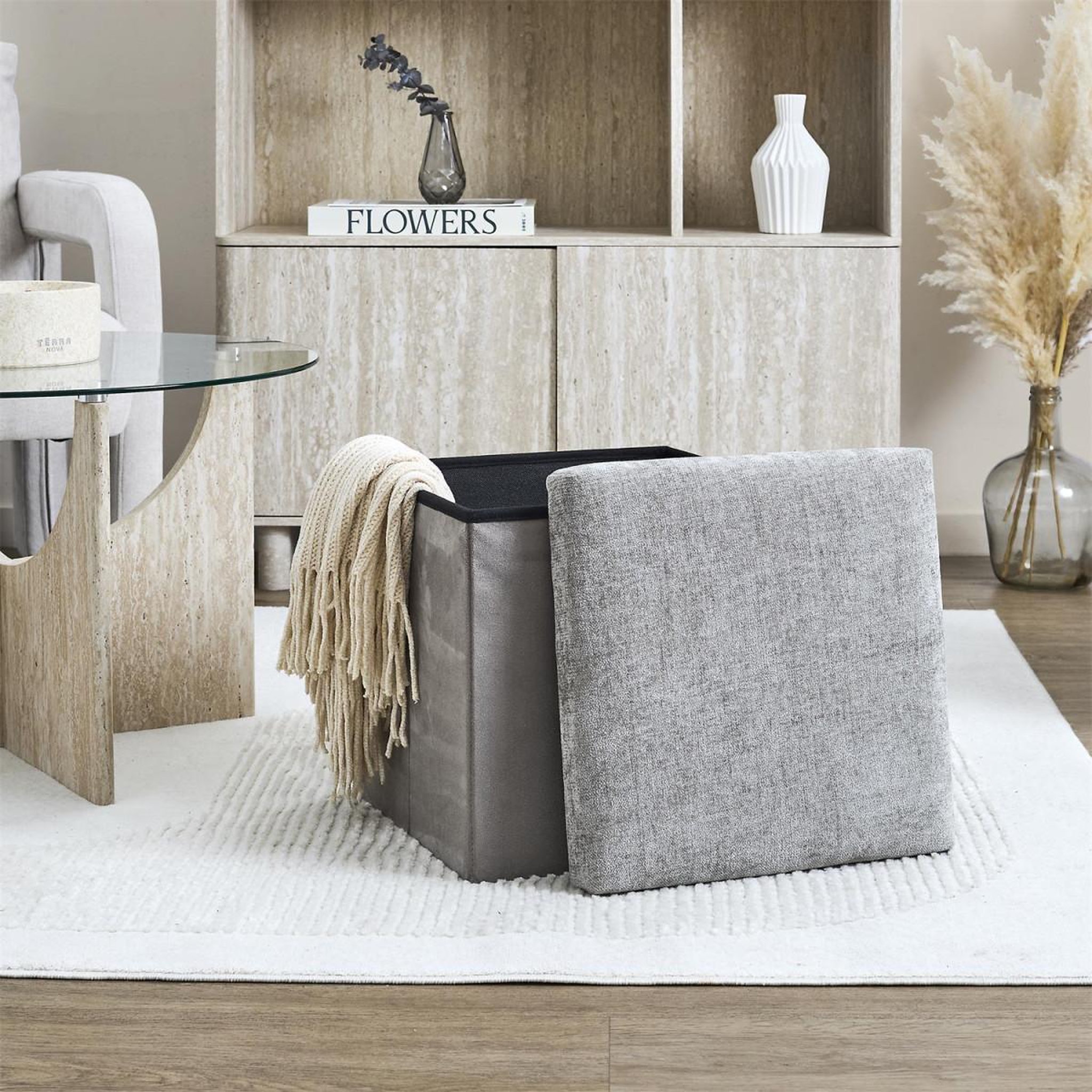 Voir la diapositive 6 : The Home Deco Factory Pouf coffre de rangement  emilia  38cm taupe