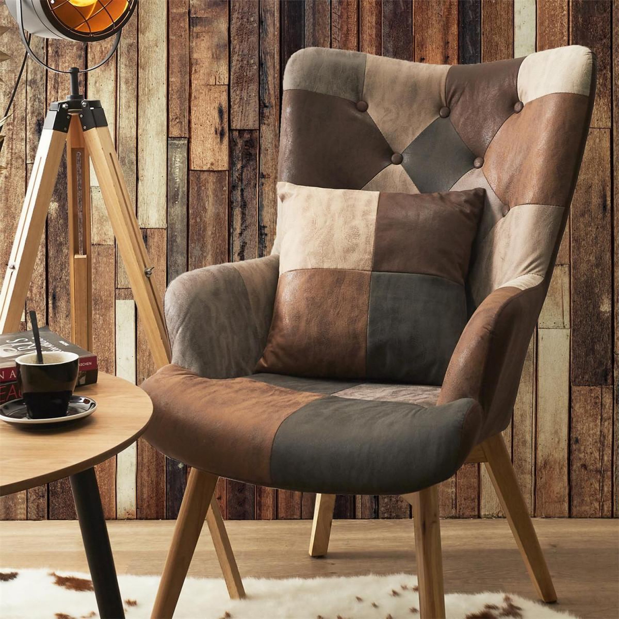 Voir la diapositive 4 : The Home Deco Factory Coussin Déco  Patchwork  40x40cm Marron & Beige