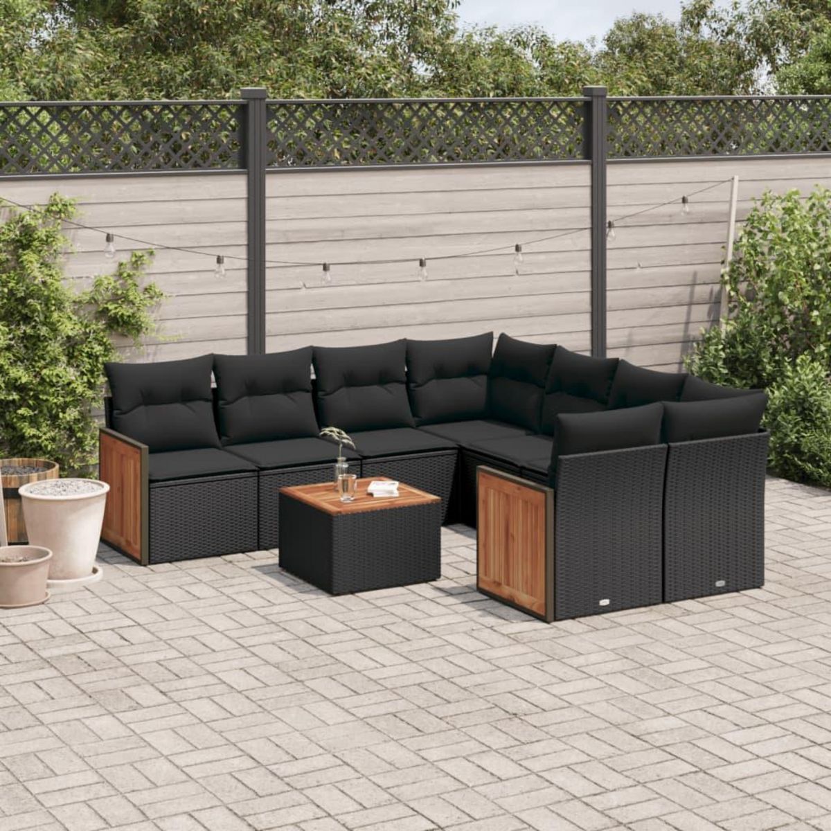 VIDAXL Salon de jardin 9 pcs avec coussins noir resine tressee