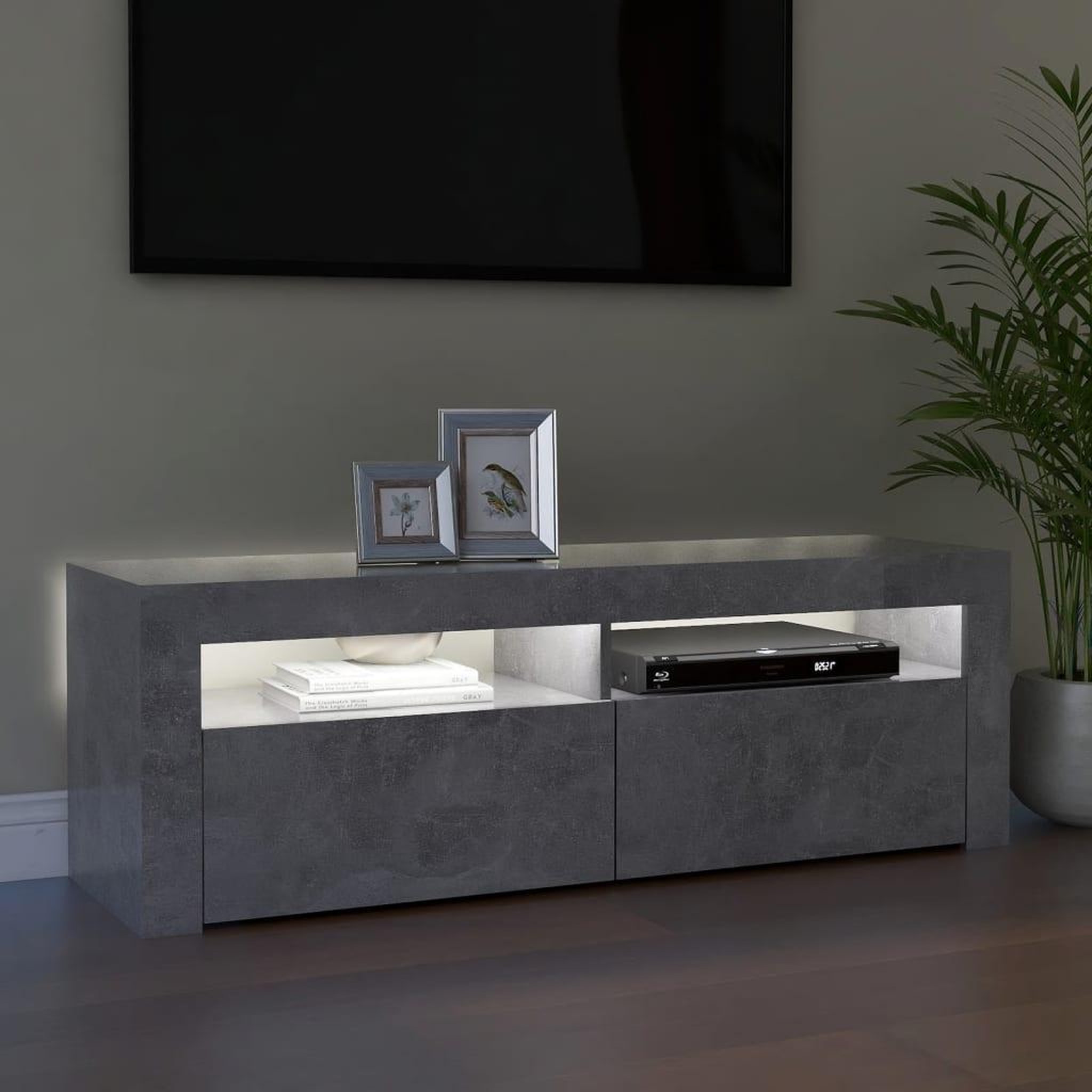 Voir la diapositive 4 : VIDAXL Meuble TV avec lumieres LED gris beton 120x35x40 cm