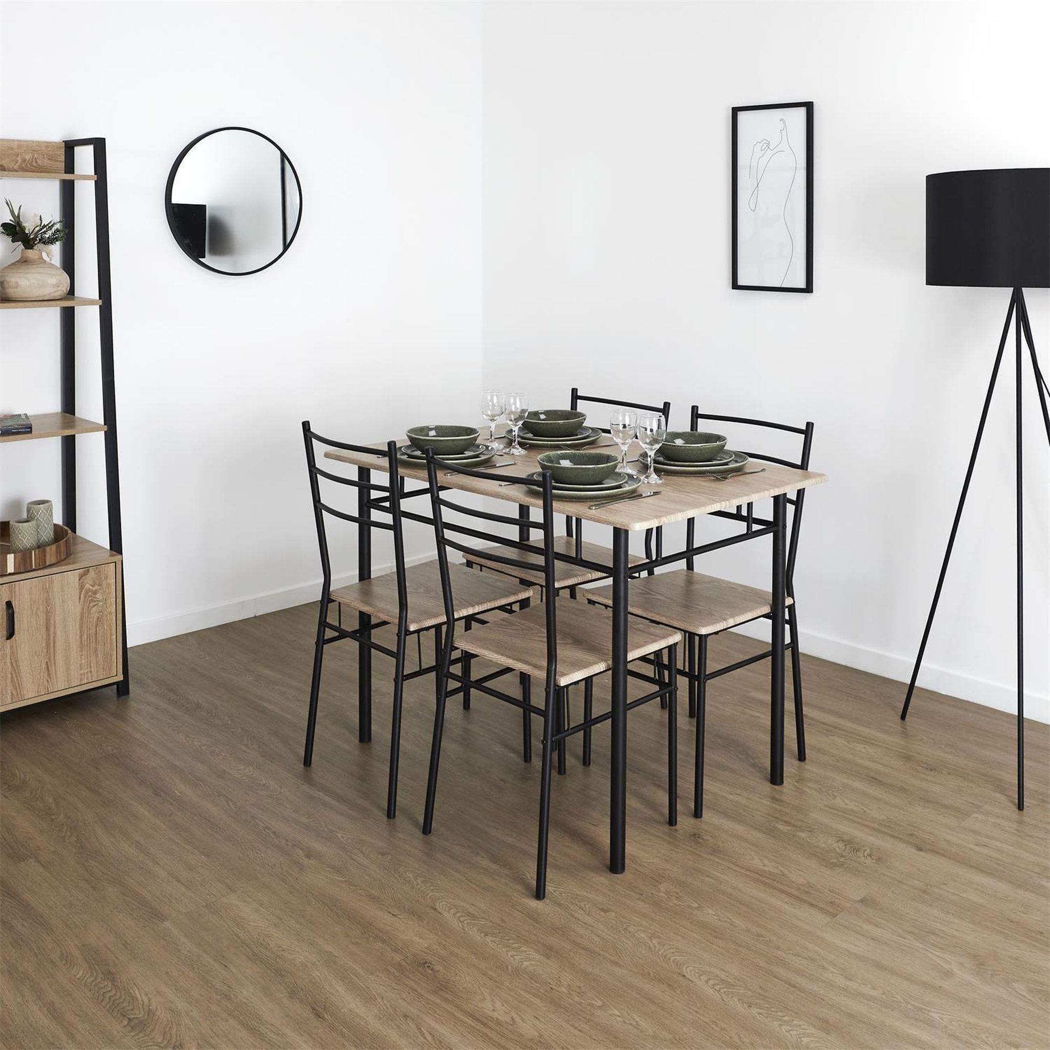 Voir la diapositive 2 : The Home Deco Factory Ensemble table à manger et 4 chaises kalo - marron et noir