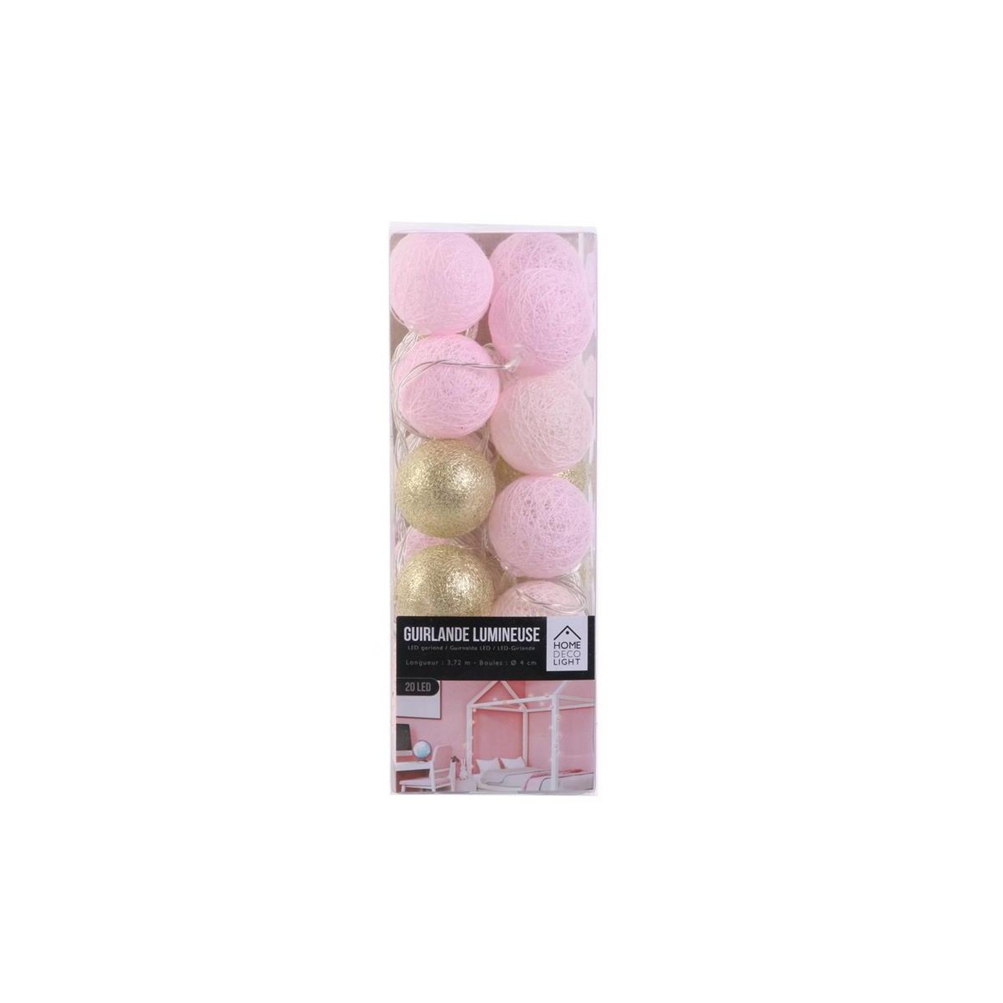 Voir la diapositive 2 : The Home Deco Factory Guirlande lumineuse à led  20 boules  372cm rose
