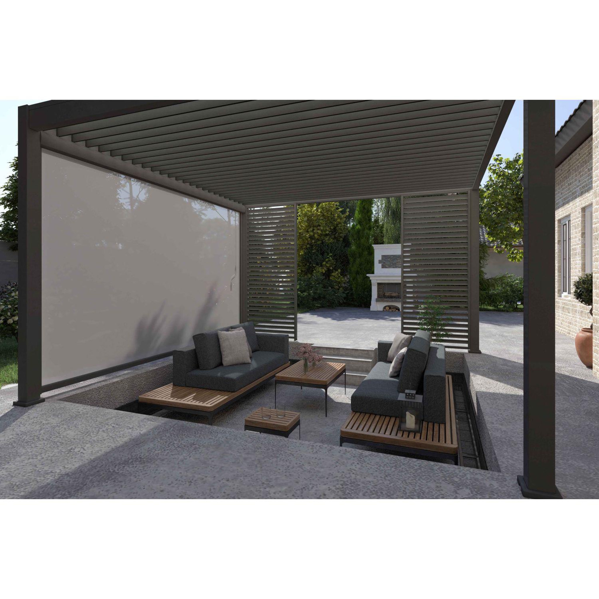 Voir la diapositive 6 : Pergola Bioclimatique autoportée 4x4 m - Aluminum Anthracite - 4x4m VS OmBREA®