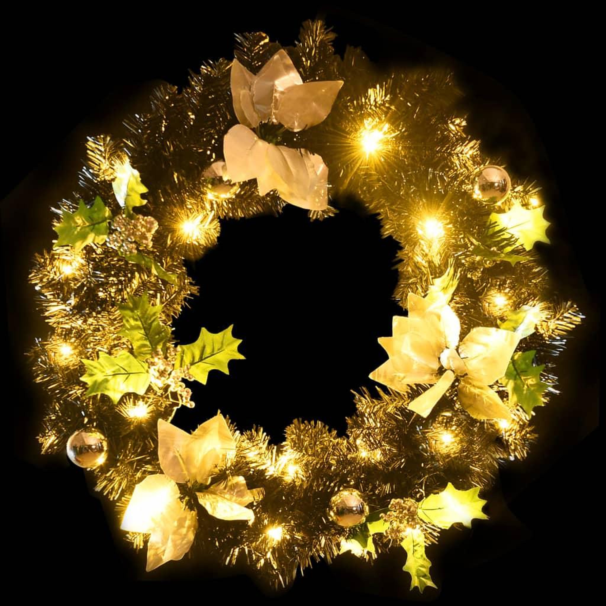 Voir la diapositive 4 : VIDAXL Couronne de Noël avec lumieres LED Noir 60 cm PVC