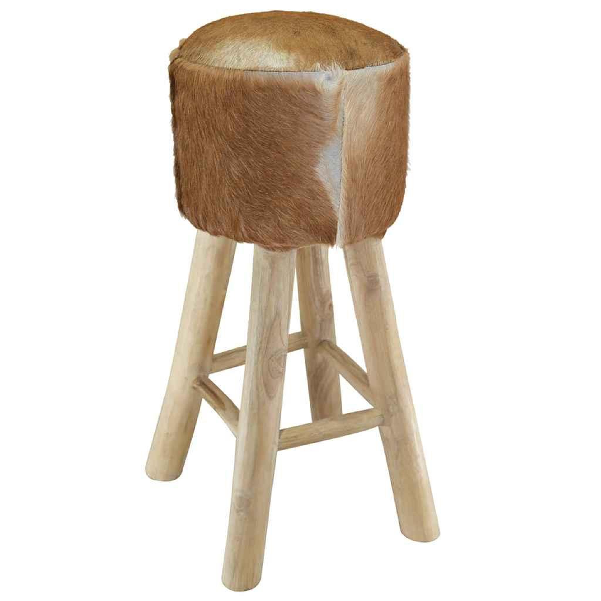 Voir la diapositive 3 : VIDAXL Tabouret de bar cuir de chevre et bois de teck solide