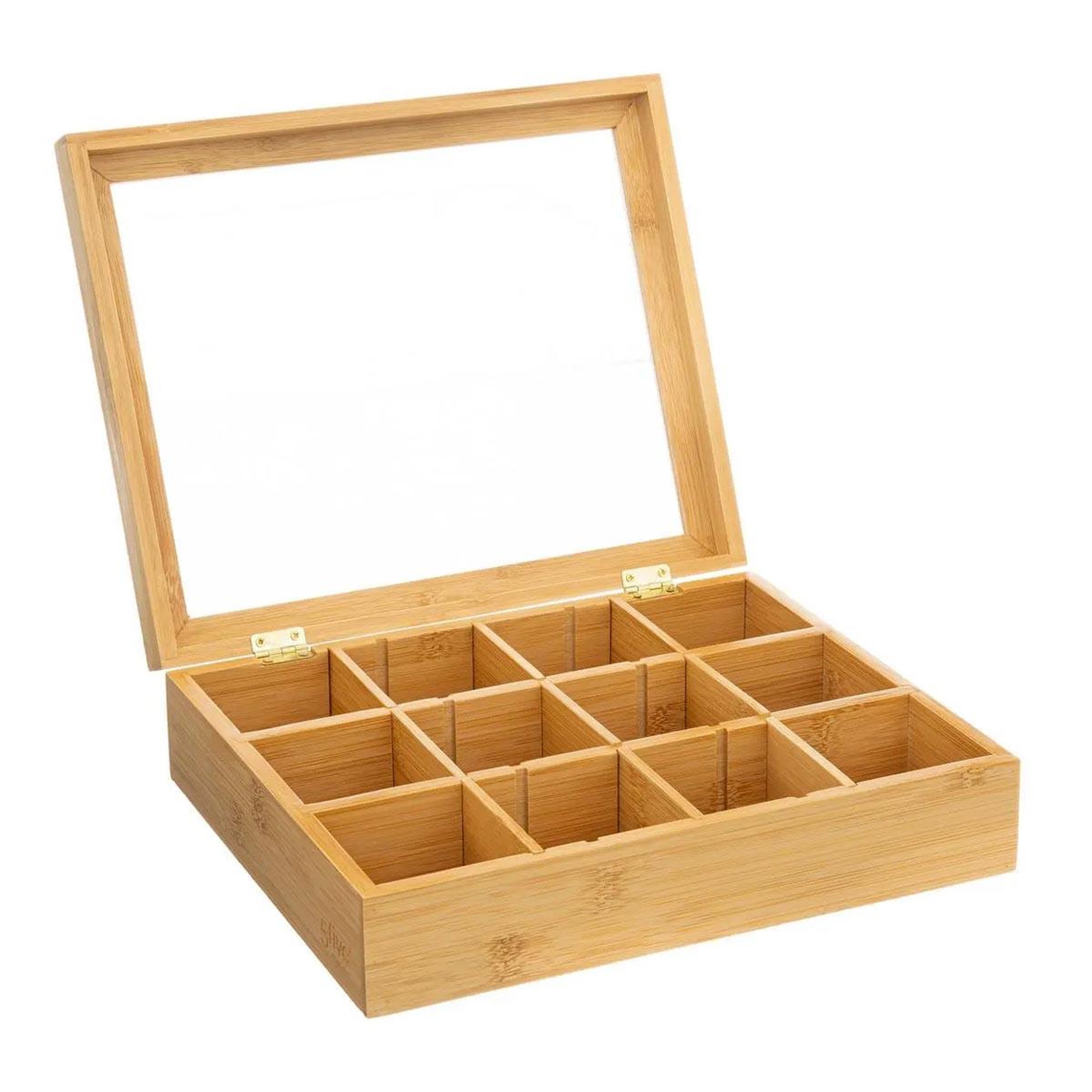 Voir la diapositive 2 : FIVE Boîte à thé 12 compartiments  bambou  28cm beige