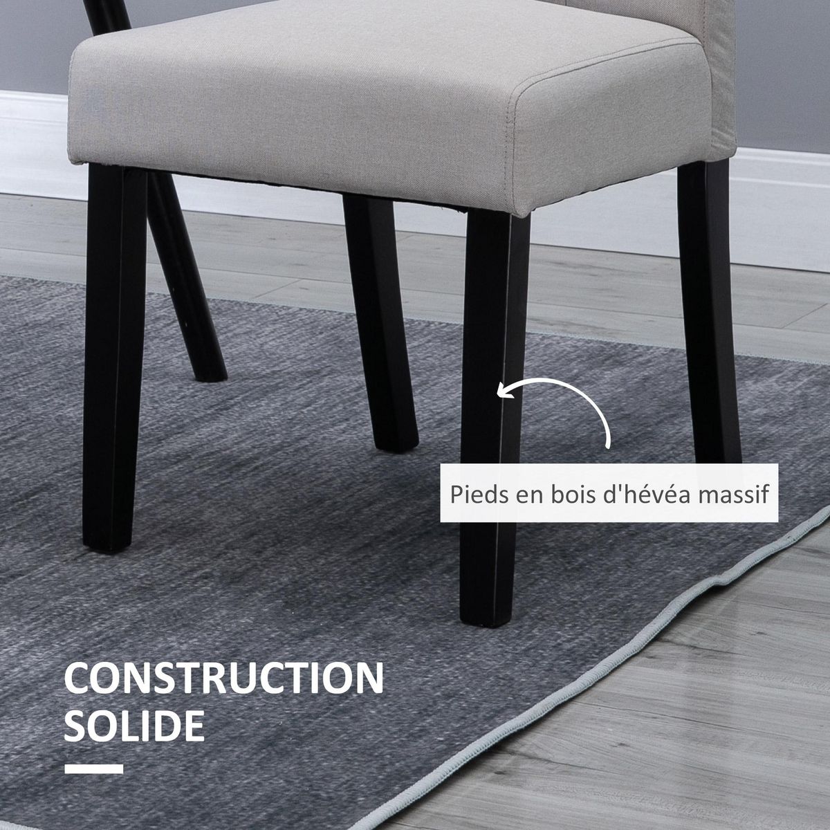 HOMCOM Lot de 2 chaises de salle à manger grand confort pieds en bois lin 47 x 61 x 101 cm gris clair