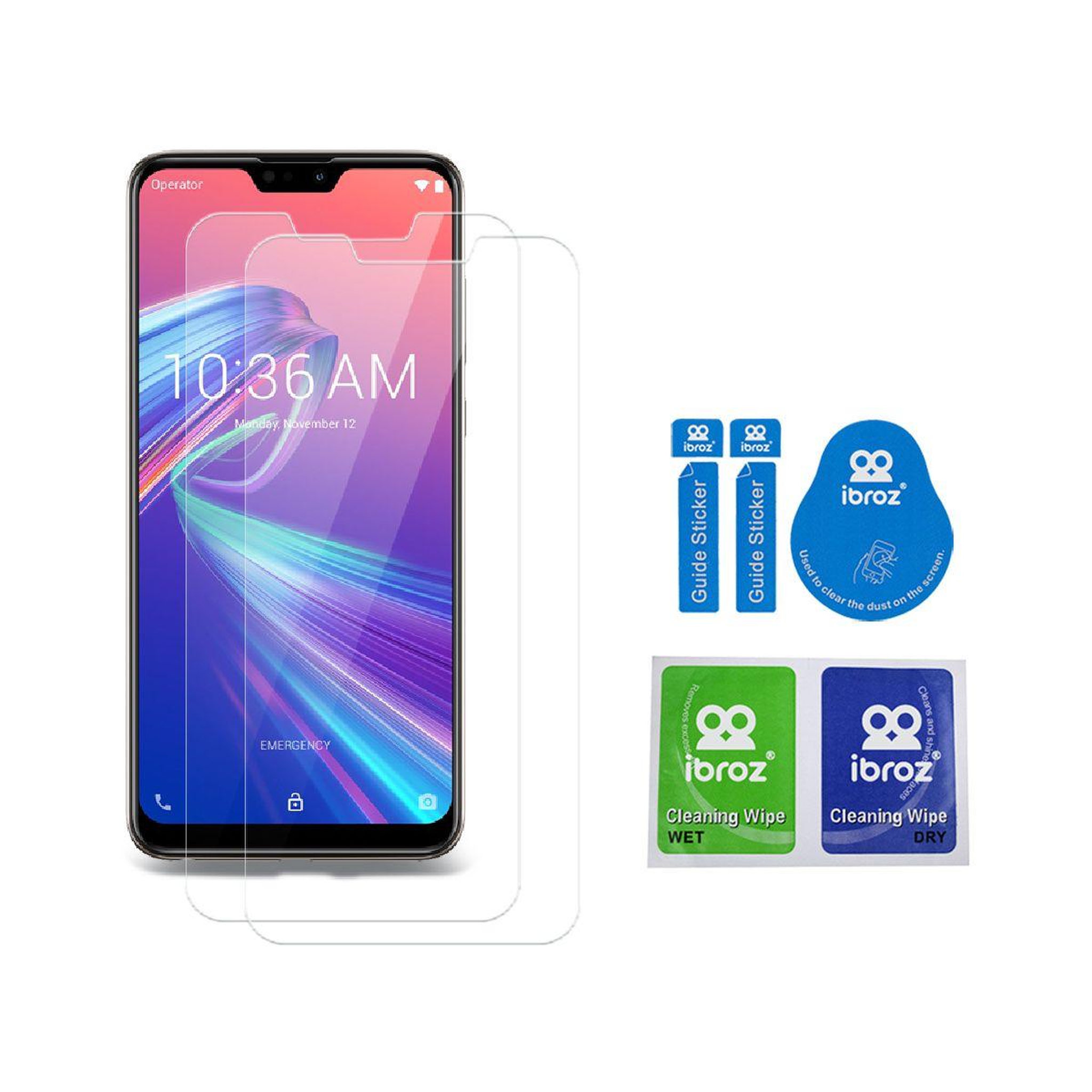 Voir la diapositive 2 : IBROZ Protège écran zenfone max prom2 verre trempé x2