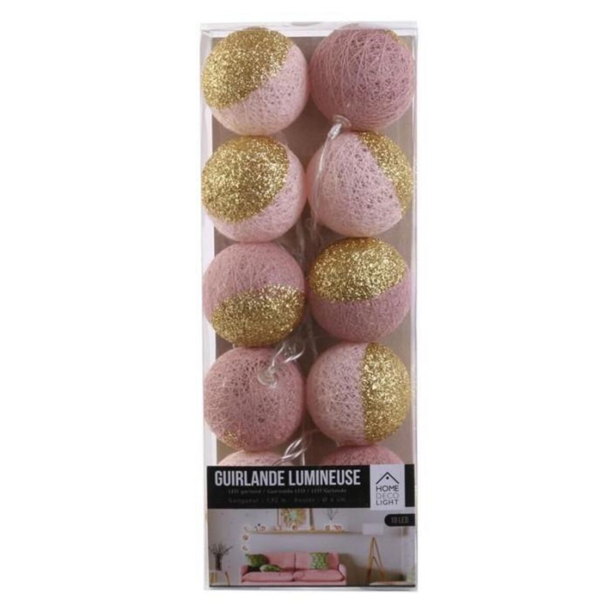 Paris Prix Guirlande Lumineuse à Led  10 Boules  192cm Rose & Or
