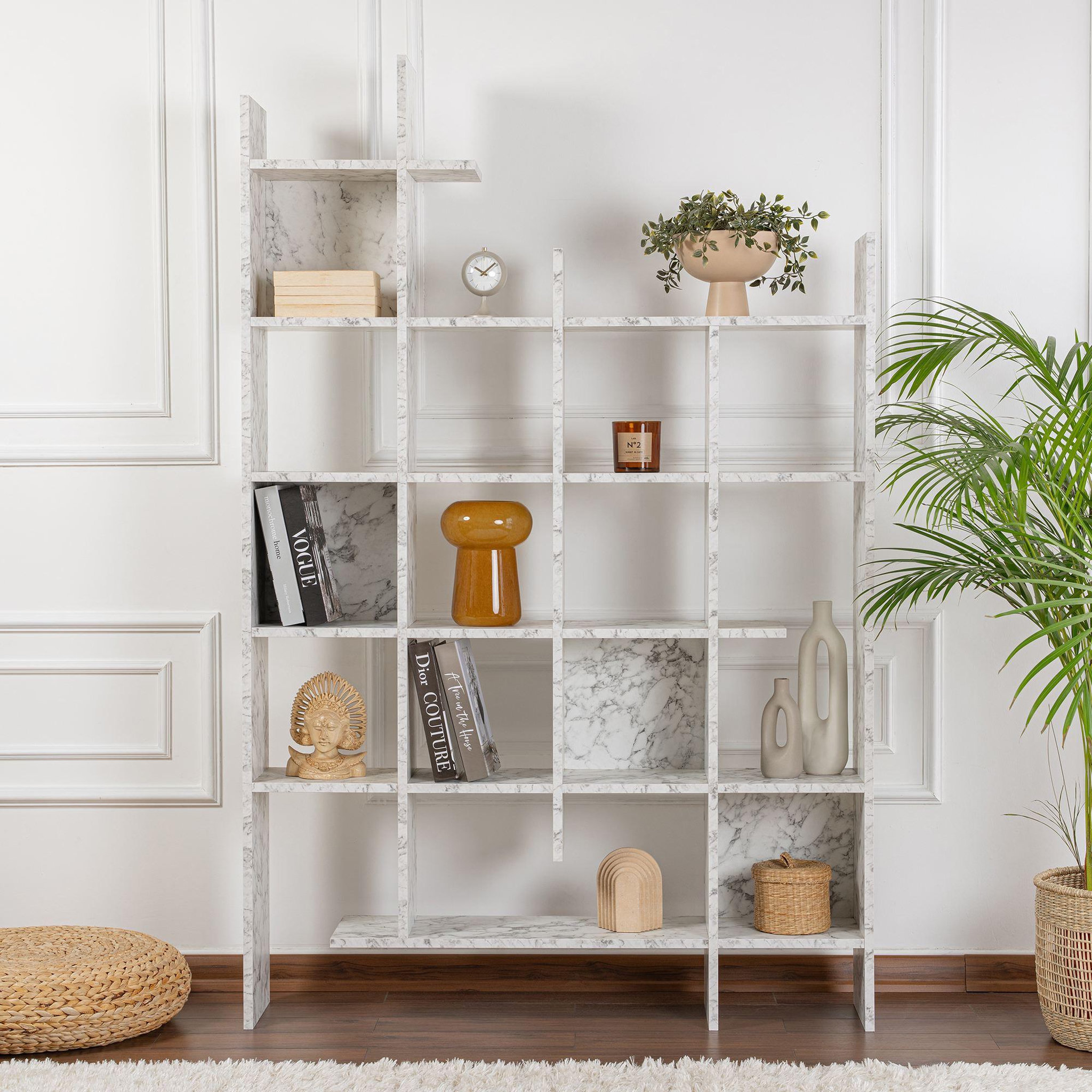Voir la diapositive 3 : Habitat et Jardin Bibliothèque en bois  manco  - 122 x 25 x 188 cm - blanc marbré