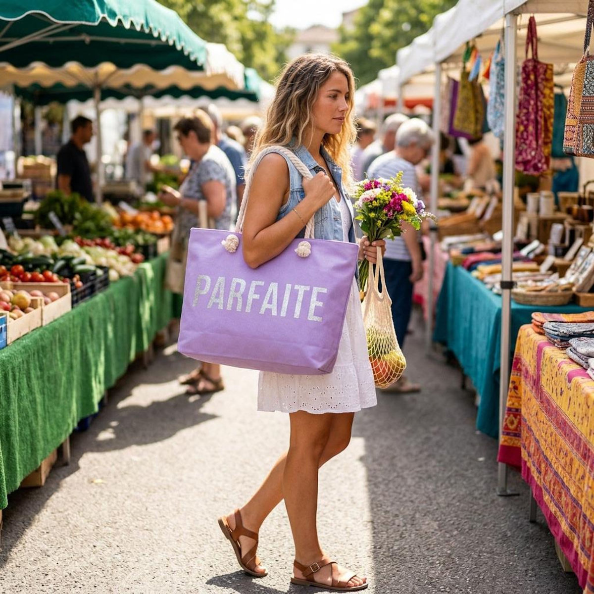 OZABI OZABI Sac de Plage Femme Jute Synthétique – Message Pailleté – Cordage