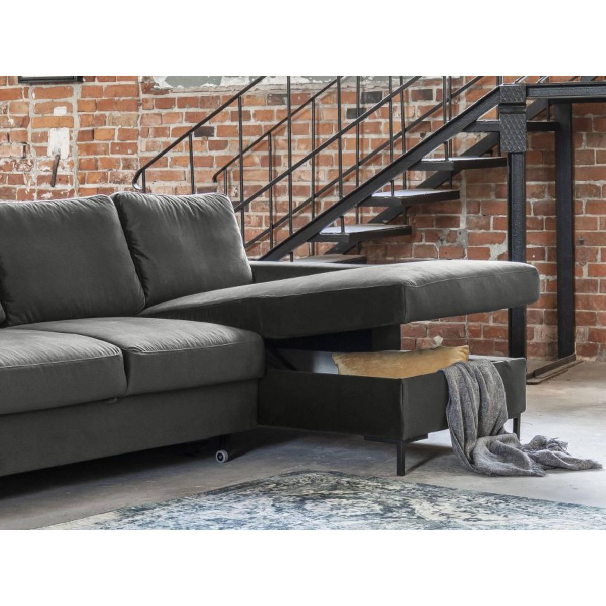 BEST MOBILIER Lilly - canapé d'angle droit - 4 places - convertible avec coffre - en velours