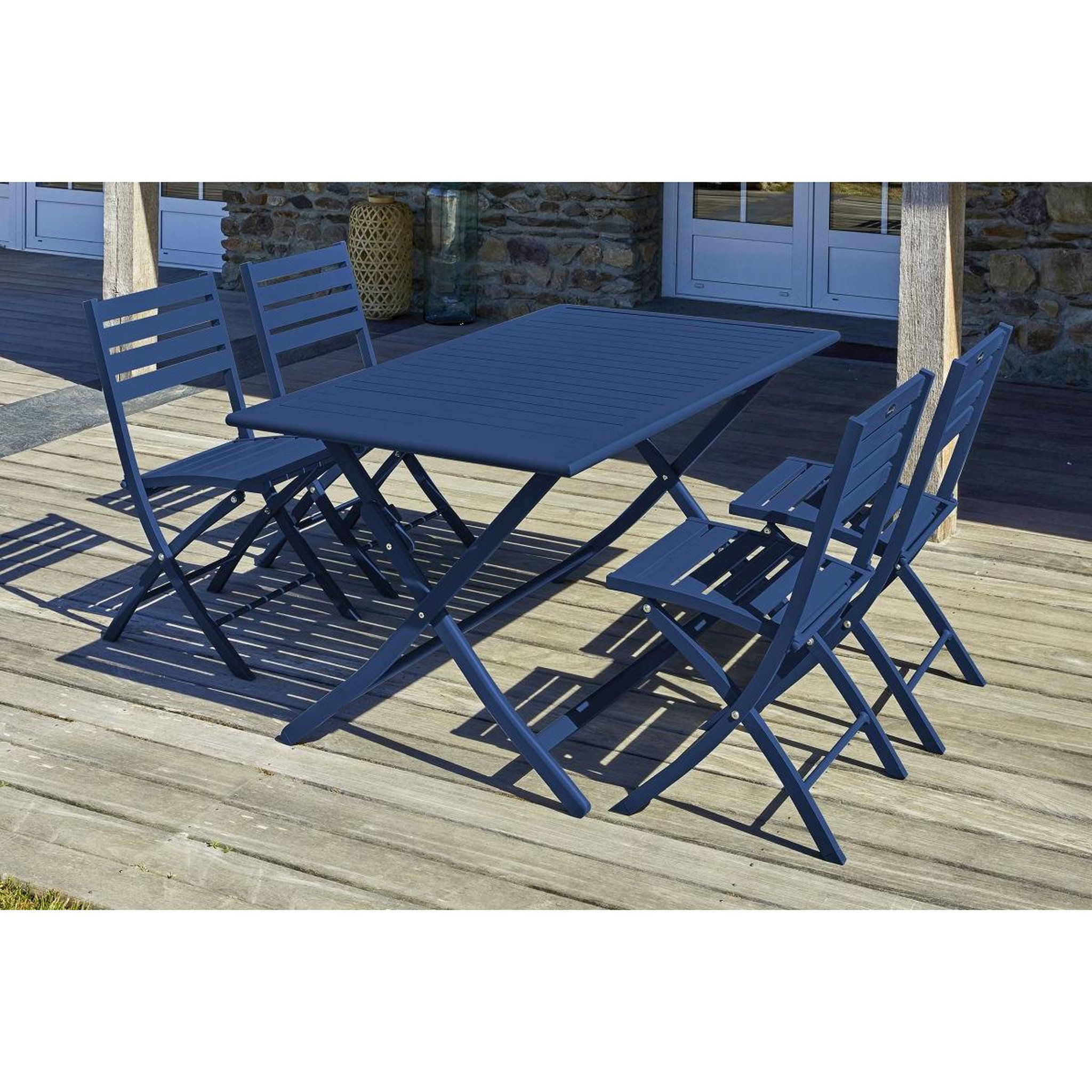 Voir la diapositive 6 : Paris Prix Table de Jardin Pliante & 4 Chaises  Marius  140cm Bleu Marine