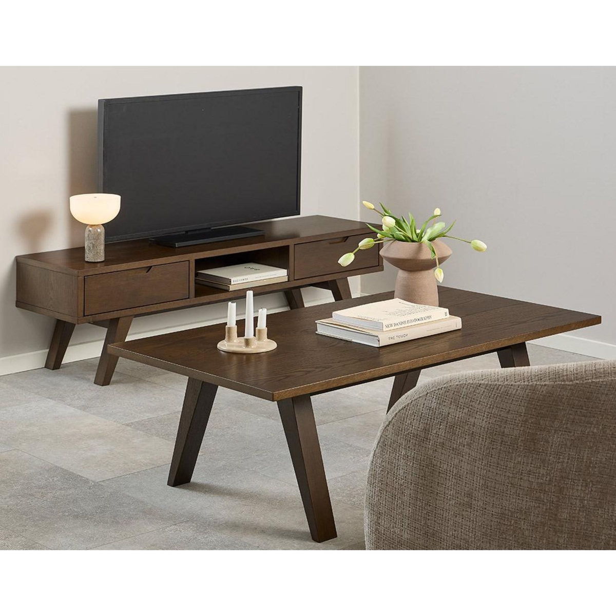 LISA DESIGN Pauline - meuble tv - chêne foncé - 2 tiroirs - 150 cm