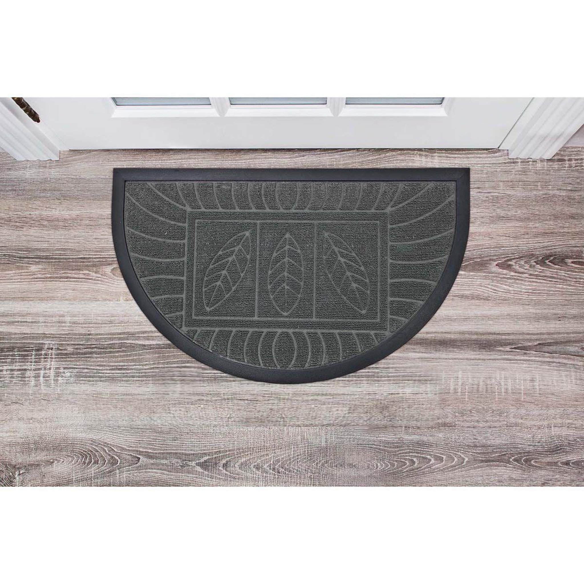 Voir la diapositive 3 : Douceur d'Intérieur Tapis d'Entrée Demi-Lune  Feuilles  45x75cm Gris