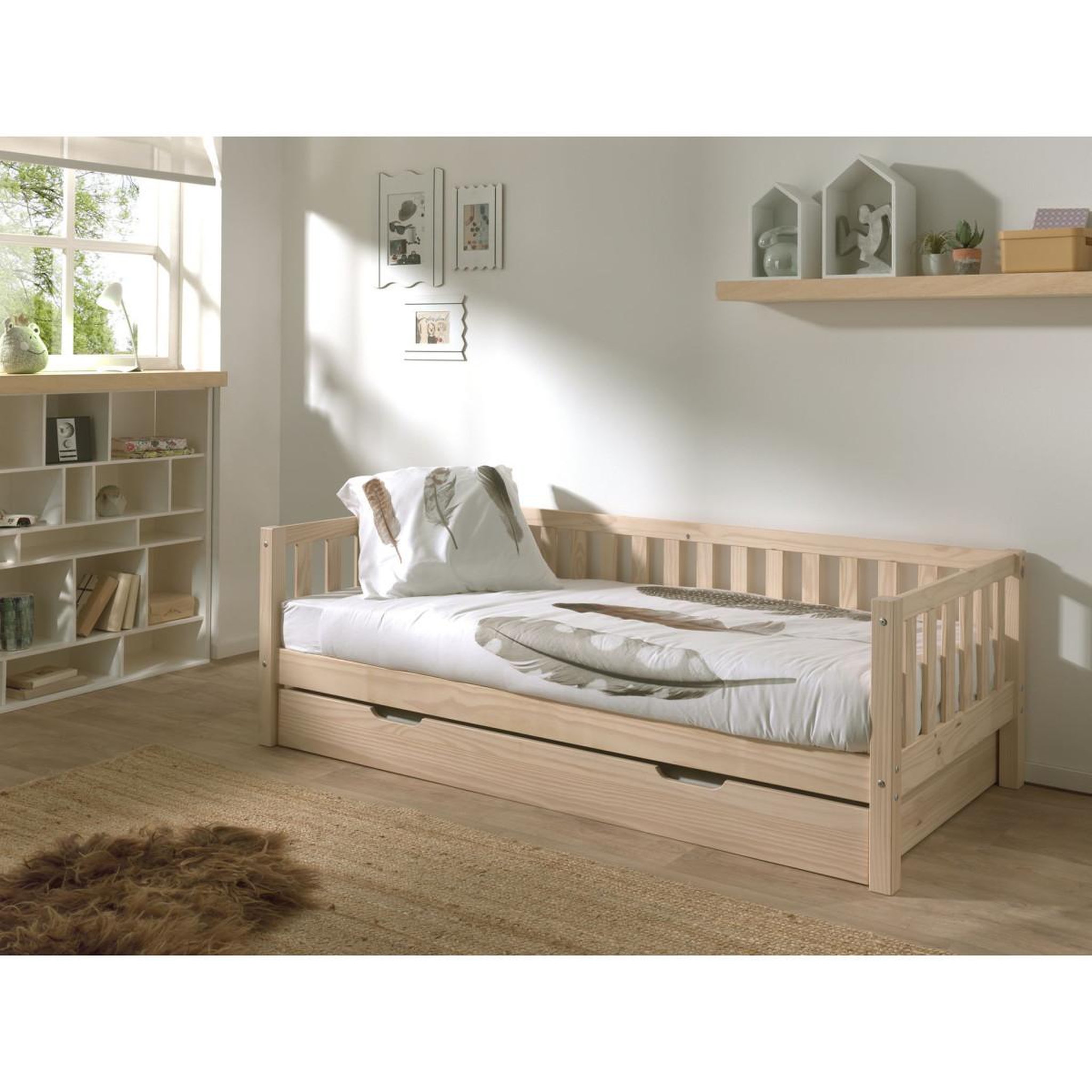 Voir la diapositive 2 : Paris Prix Pack - lit capitaine enfant & tiroir  fritz  90x200cm naturel