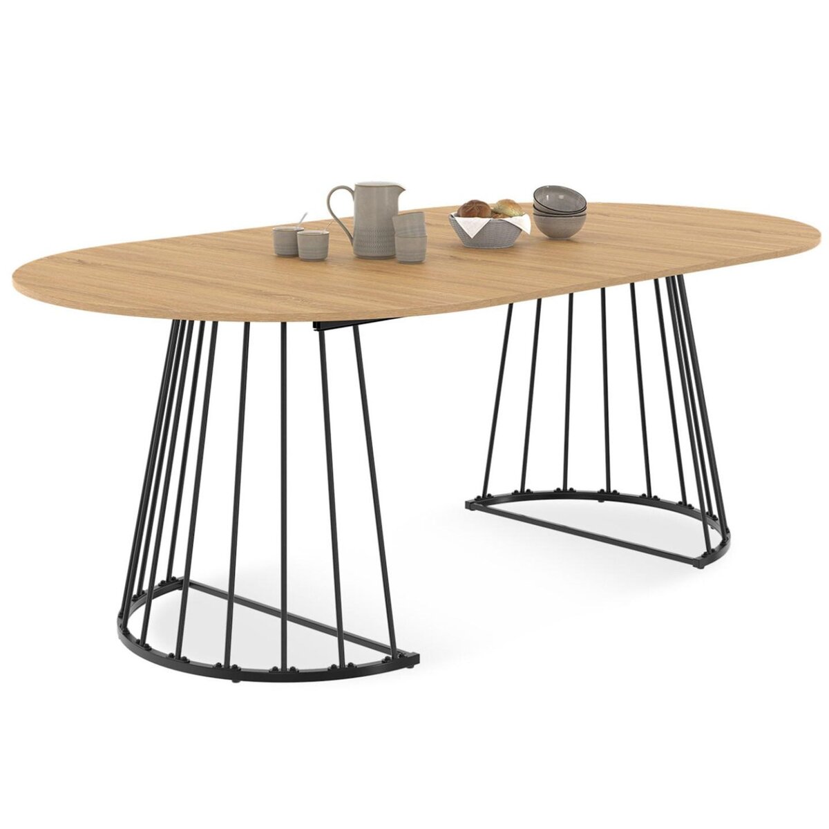 ID MARKET Table à manger extensible ronde YUNA 4-10 personnes bois et noir 110 - 200 cm