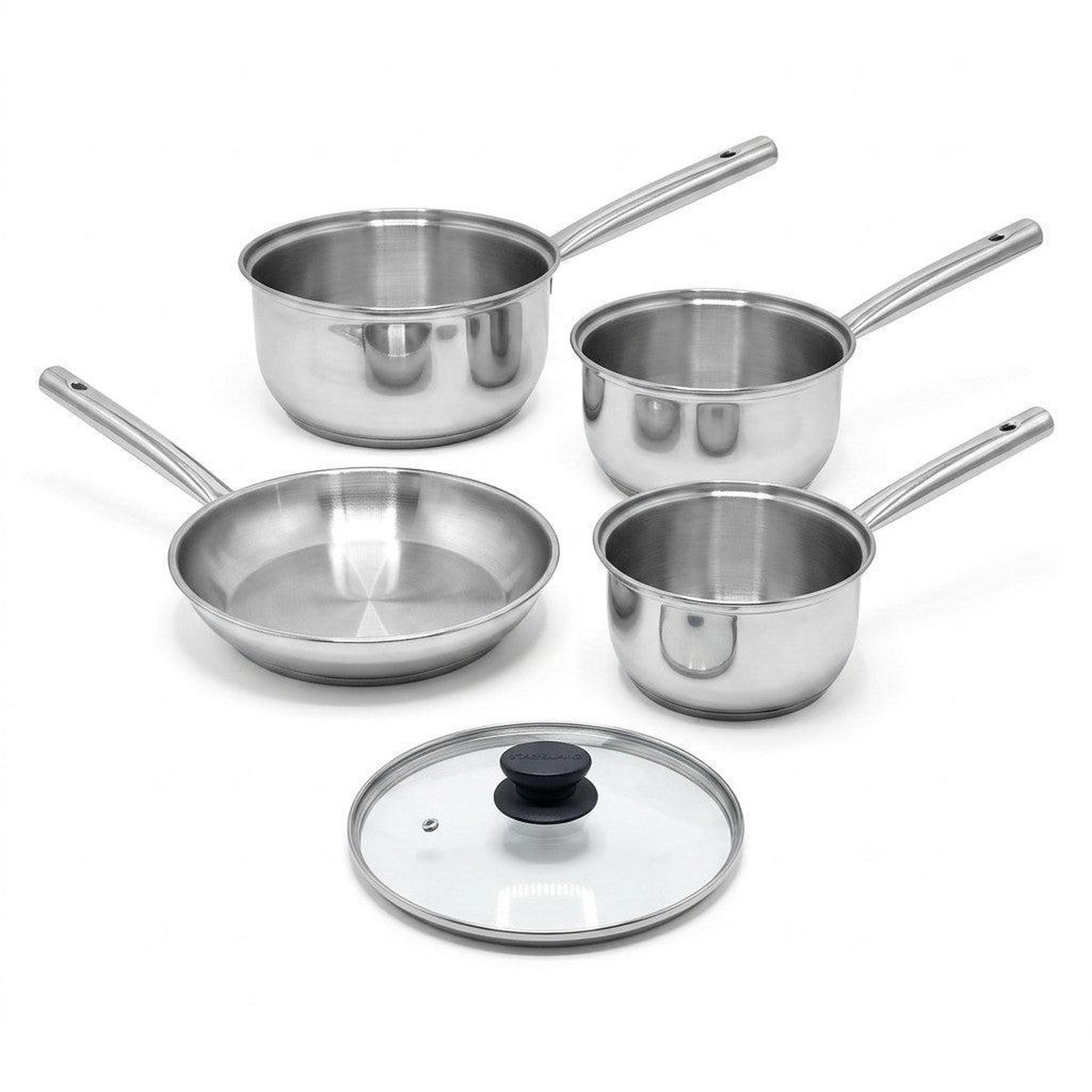Voir la diapositive 1 : Fackelmann Lot de 3 casseroles 18/20/22 cm et poêle en inox 24 cm avec couvercle fackelmann rhona