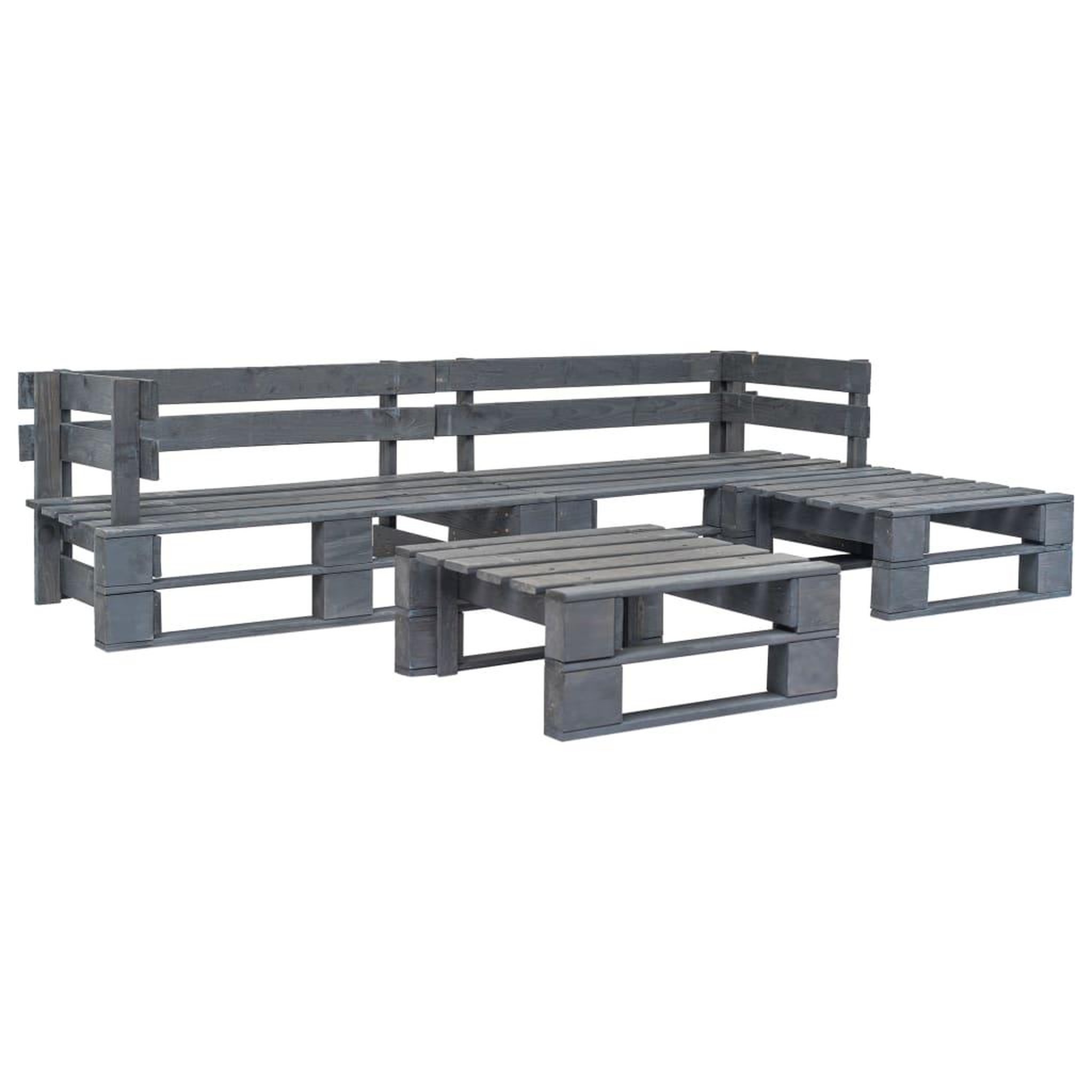 Voir la diapositive 3 : VIDAXL Salon palette de jardin 4 pcs avec coussins gris bois