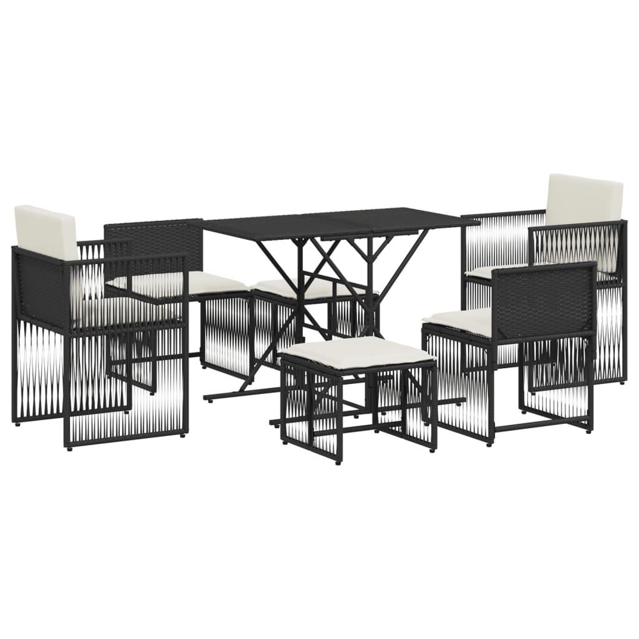 Voir la diapositive 2 : VIDAXL Ensemble a manger de jardin coussins 7 pcs noir resine tressee