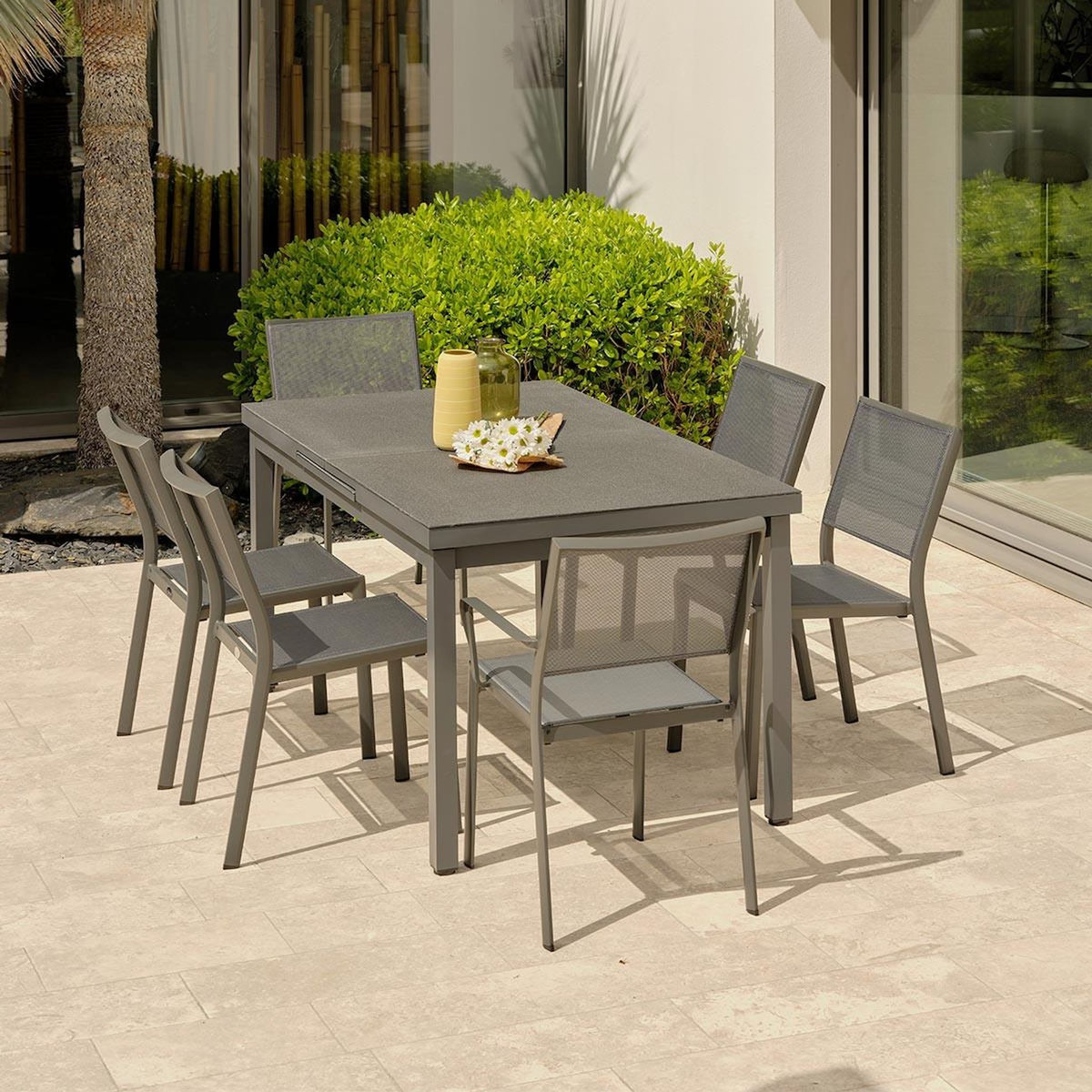 Paris Prix Ensemble Table de Jardin Extensible & 6 Assises  Dania & Stockholm  160-210cm Anthracite