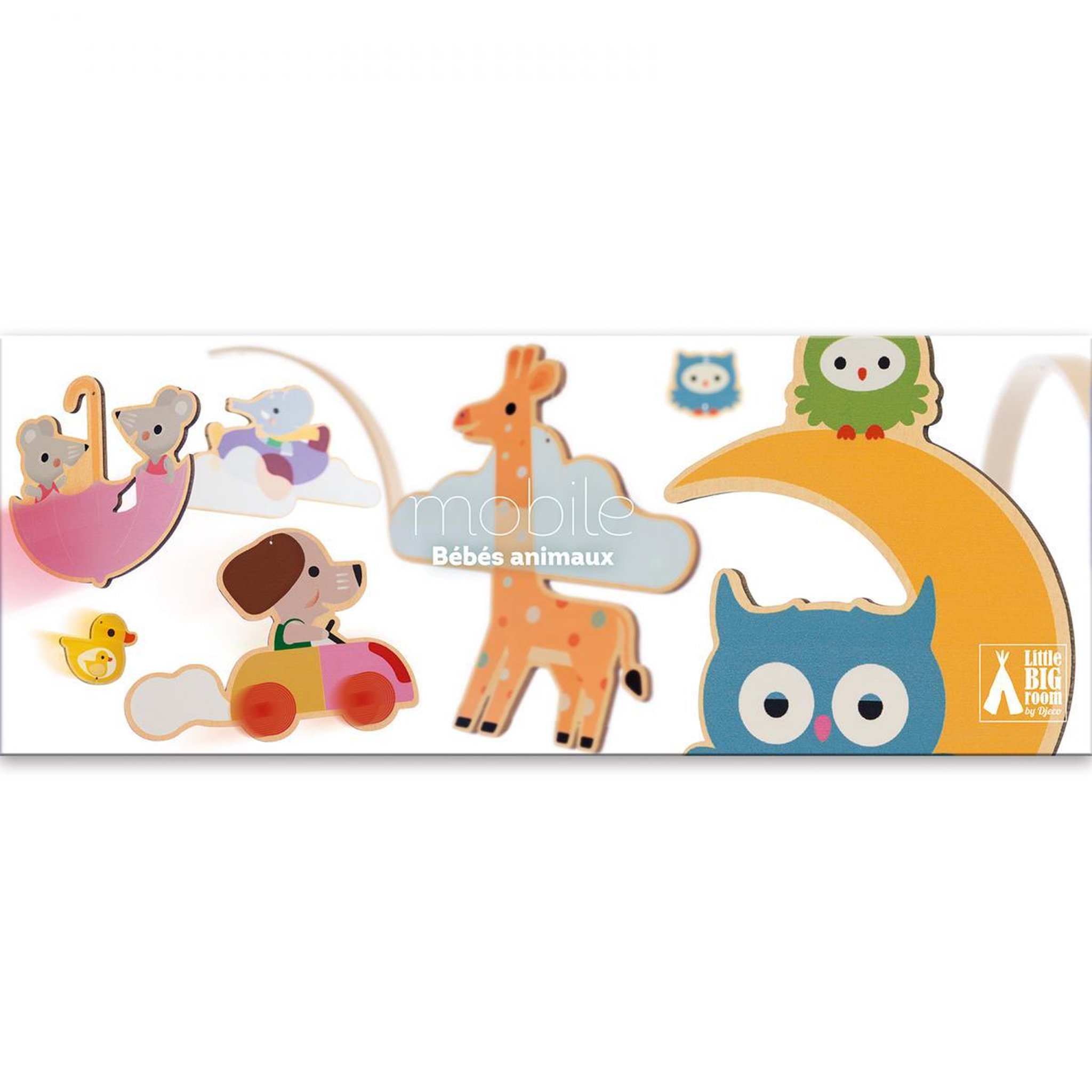 Voir la diapositive 2 : Djeco Mobile decoratif en bois les bebes animaux