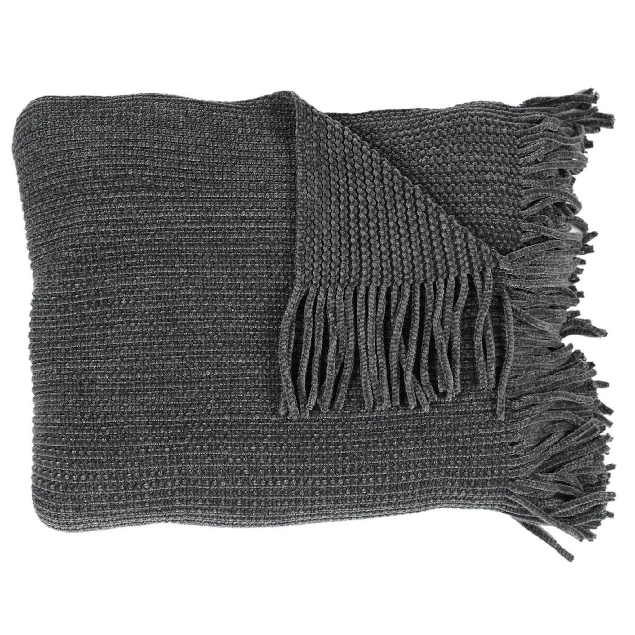 The Home Deco Factory Plaid chenille  franges  120x150cm gris