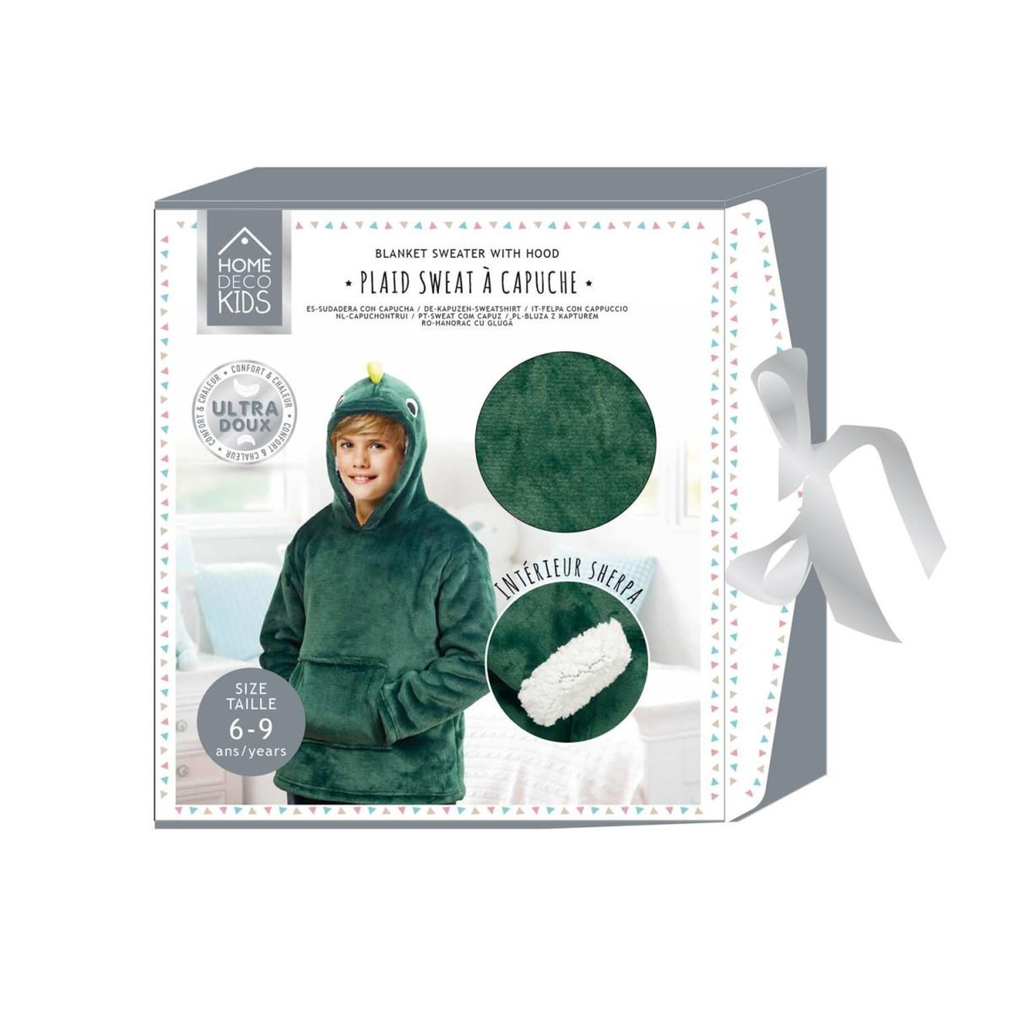 Voir la diapositive 4 : HOME DECO KIDS Plaid sweat enfant  dinosaure  6-9ans vert