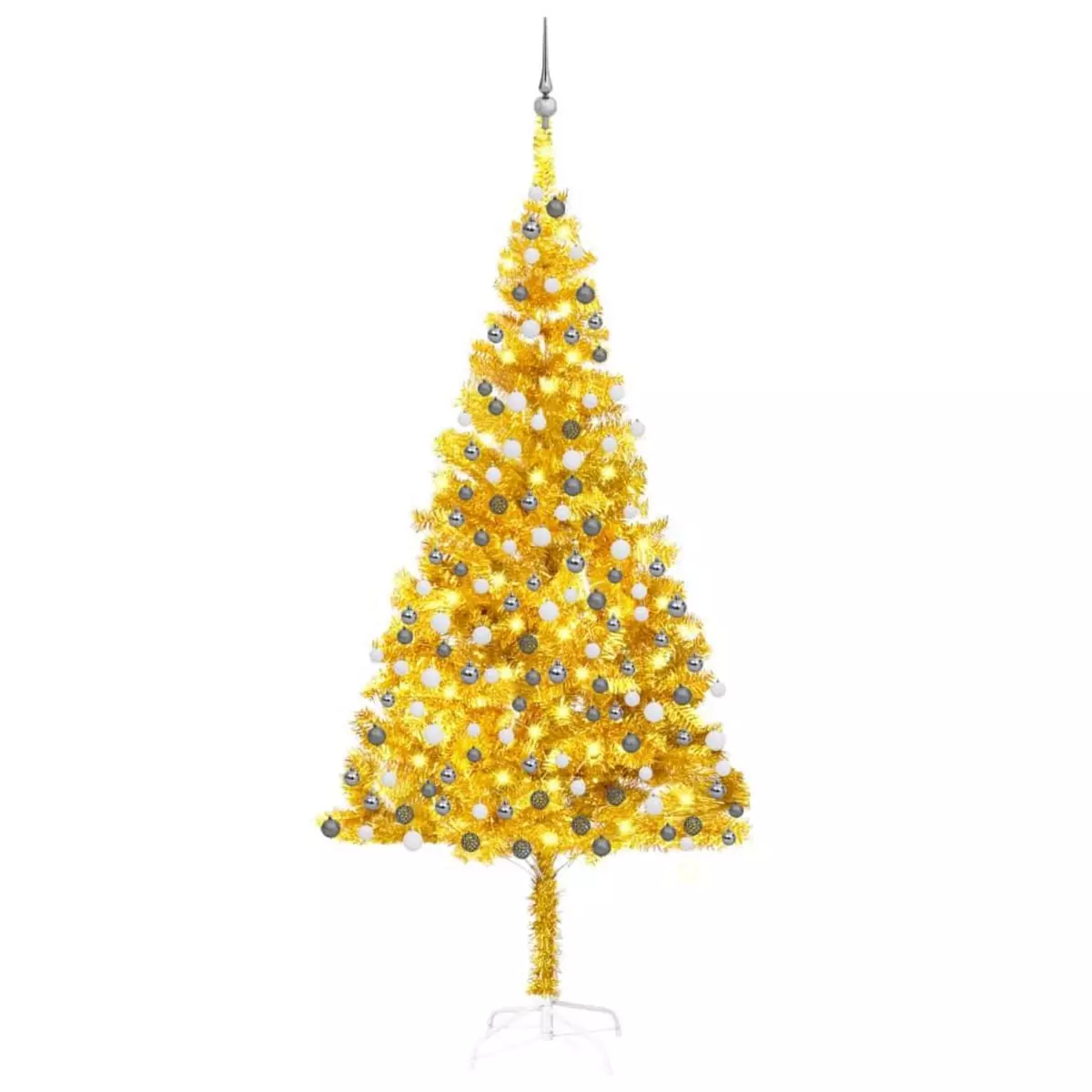 VIDAXL Arbre de Noël artificiel pre-eclaire et boules dore 210 cm PET