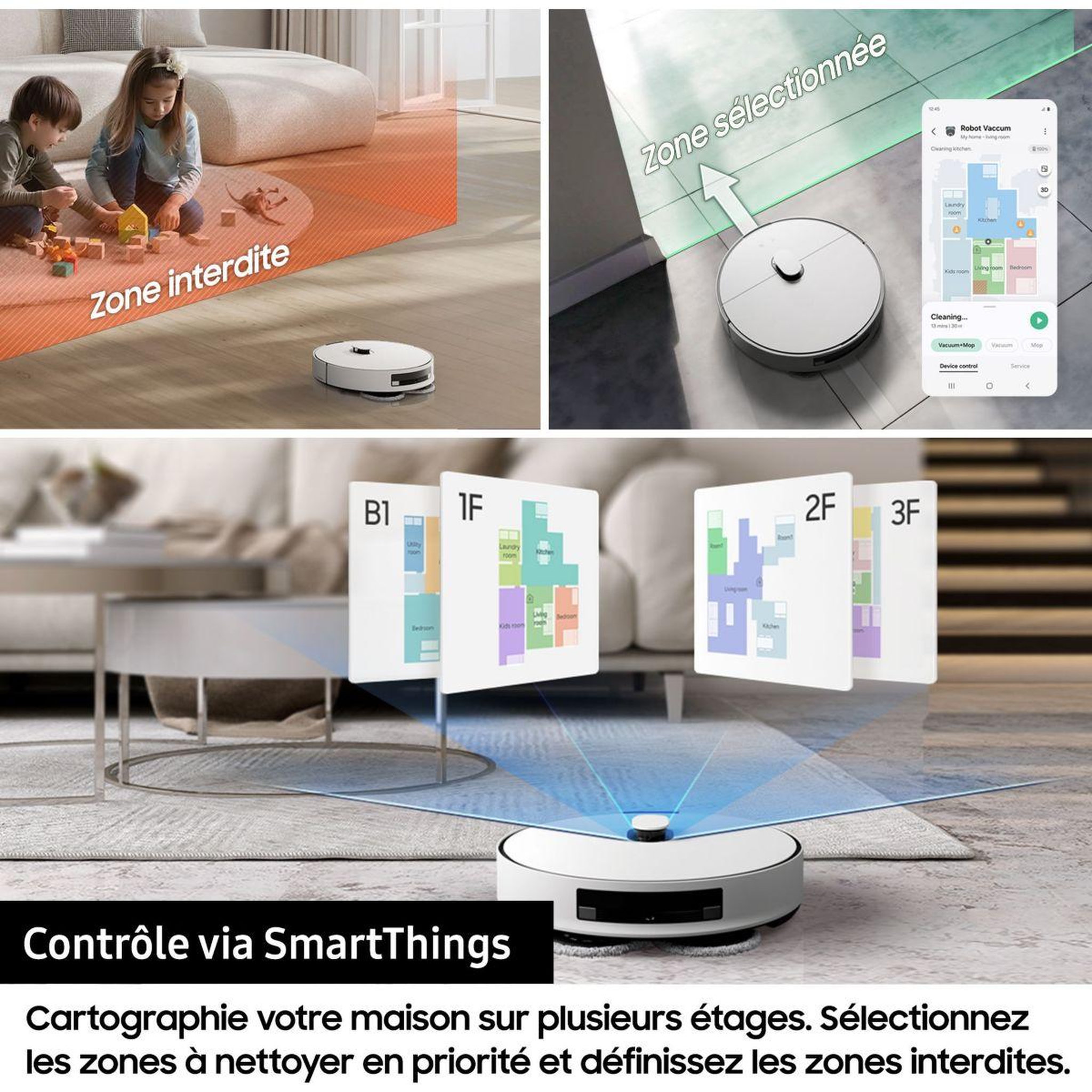 Voir la diapositive 3 : Samsung Robot Aspirateur Laveur Jet Bot Combo VR7MD96B14G