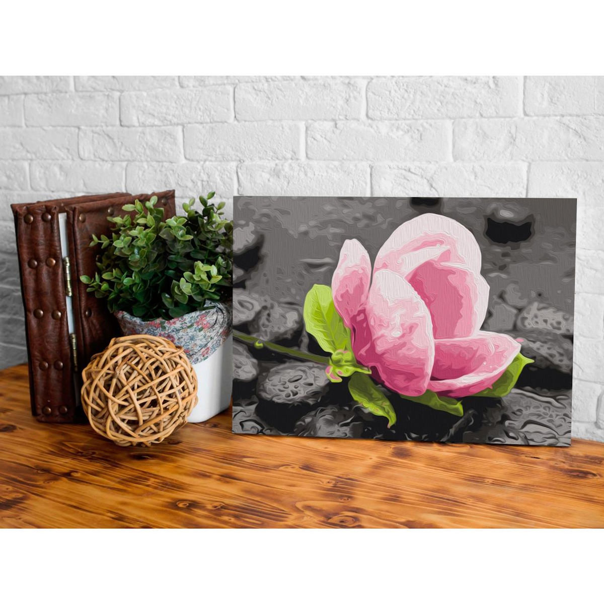 Paris Prix Tableau à Peindre Soi-Même  Pink Flower & Stones  40x60cm
