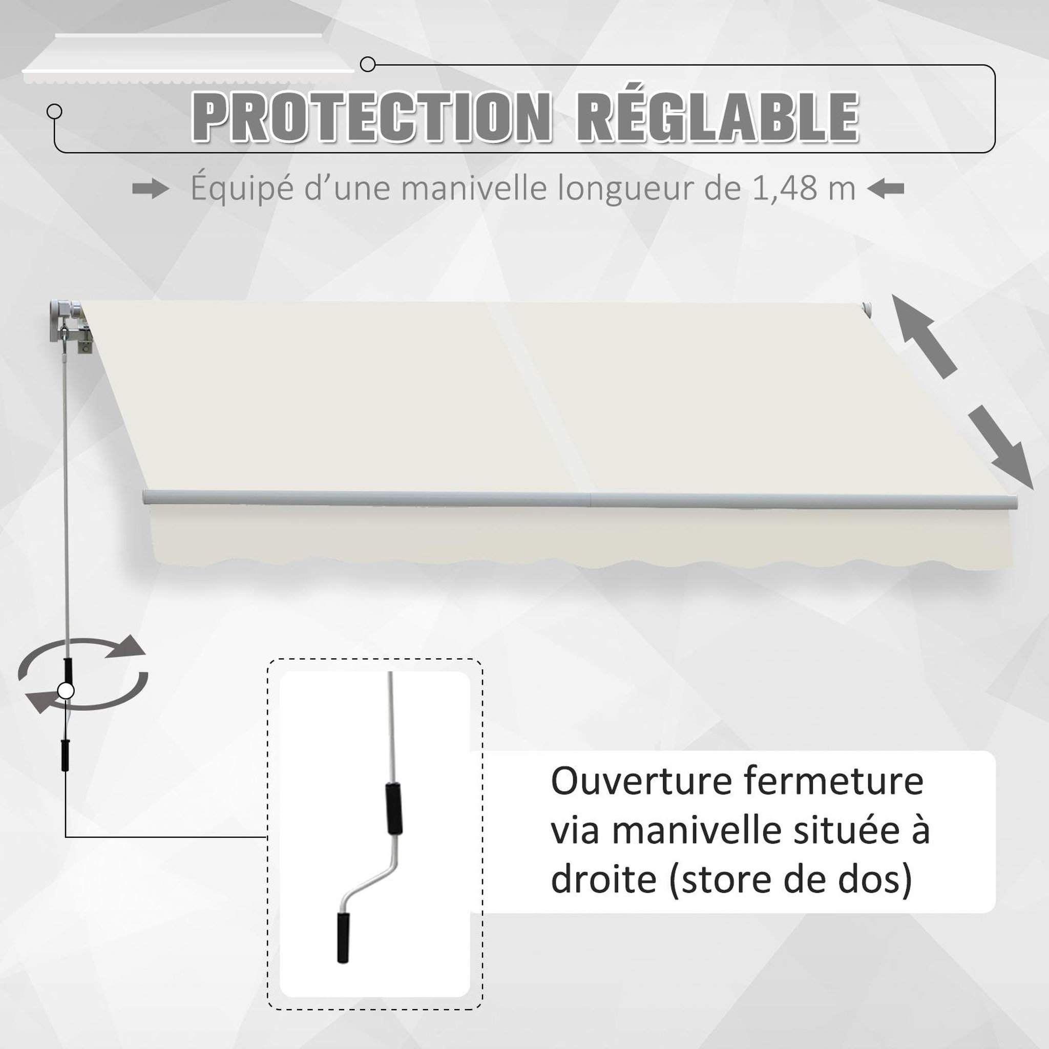 Voir la diapositive 5 : OUTSUNNY Store banne manuel rétractable aluminium polyester imperméabilisé 3L x 2,5l m crème