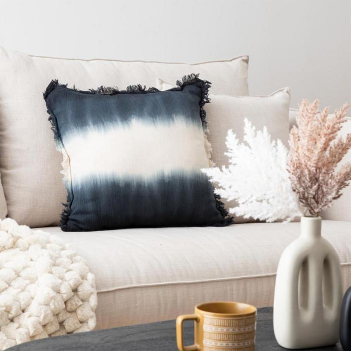 ATMOSPHERA Coussin Déco Tie and Tye  Inuit Dreams  40x40cm Bleu