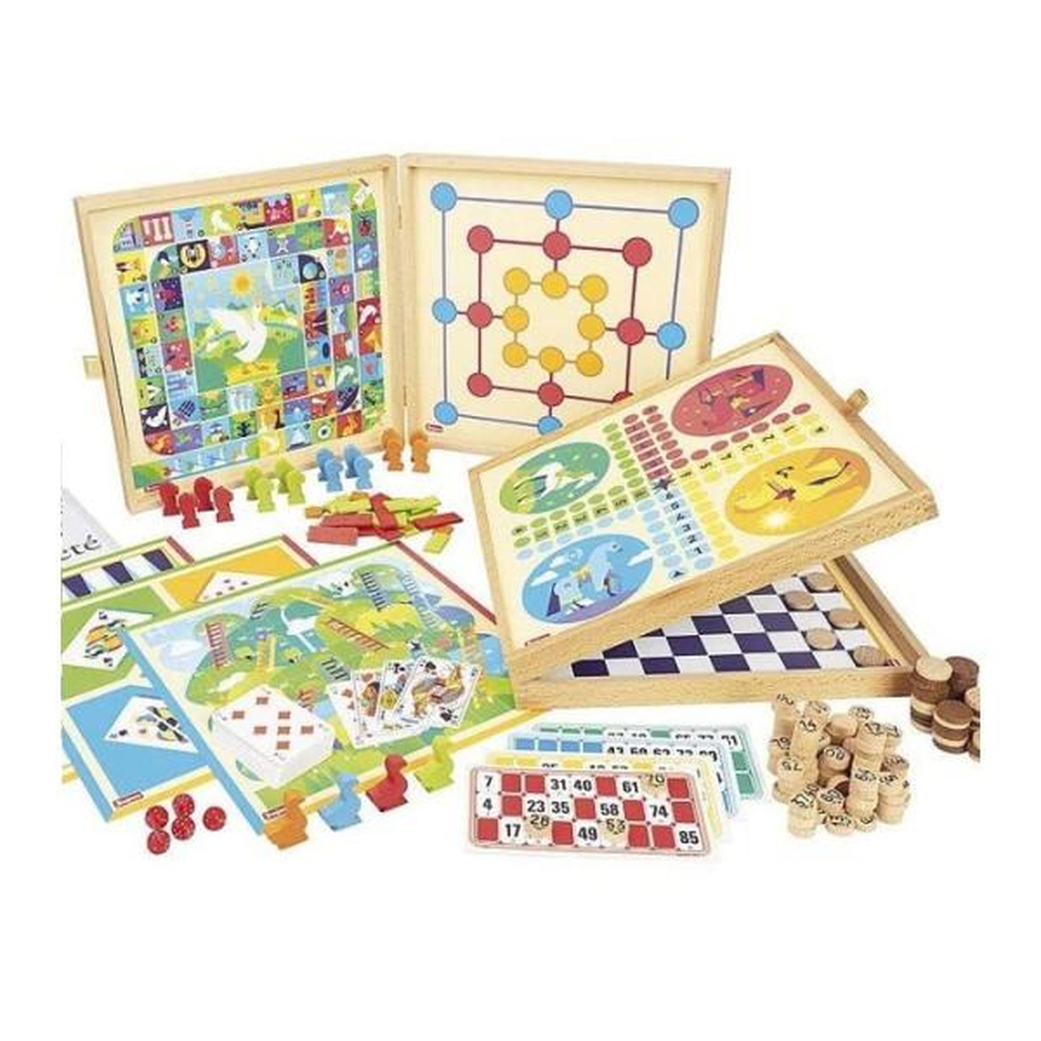 Voir la diapositive 2 : JeuJura JEUJURA Coffret de Jeux classiques - 150 regles - Pions bois